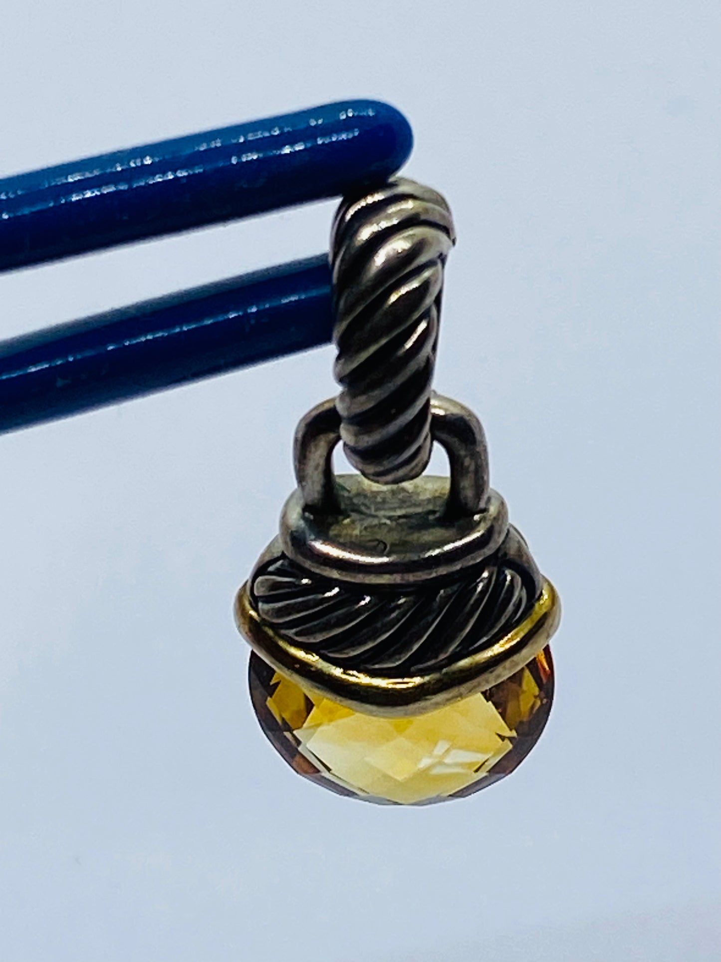 David Yurman Sterling 14K 925 585 Gold Citrine Acorn Pendant Enhancer