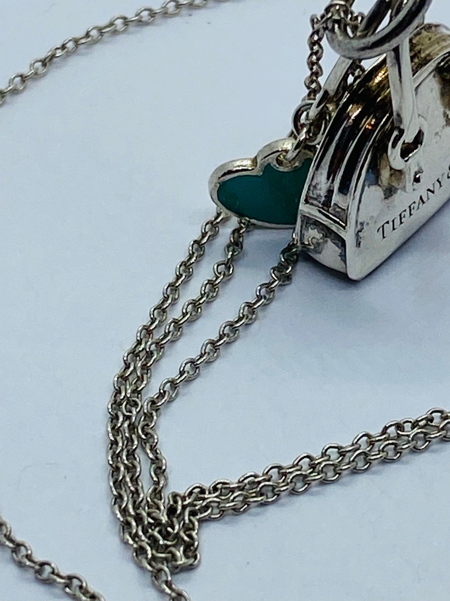 Tiffany & Co. Sterling Silver Handbag and Enamel Heart Italy  Pendant Necklace