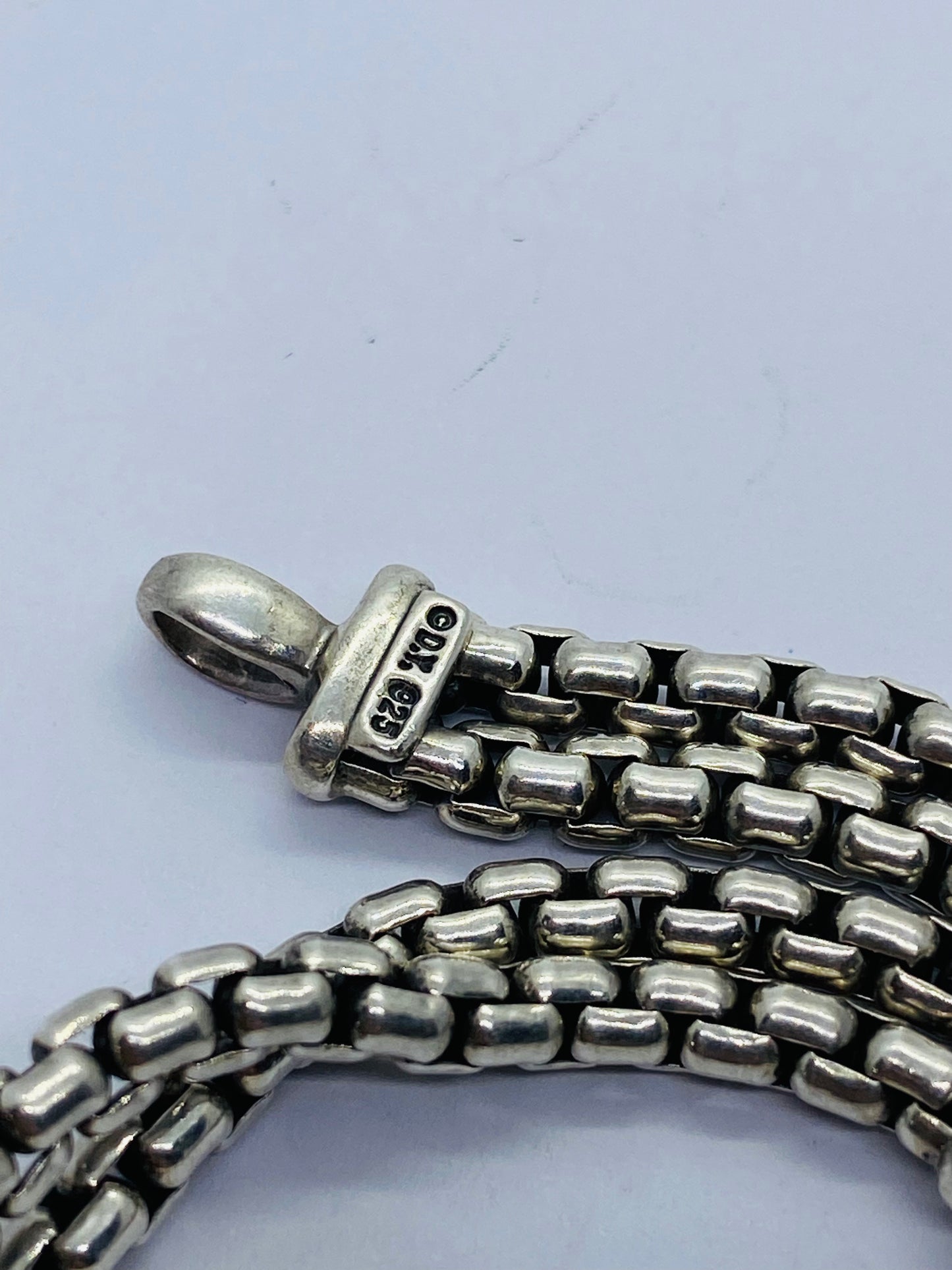 David Yurman Sterling Silver & Onyx ID Bracelet Double Box Chain Link 8.5”