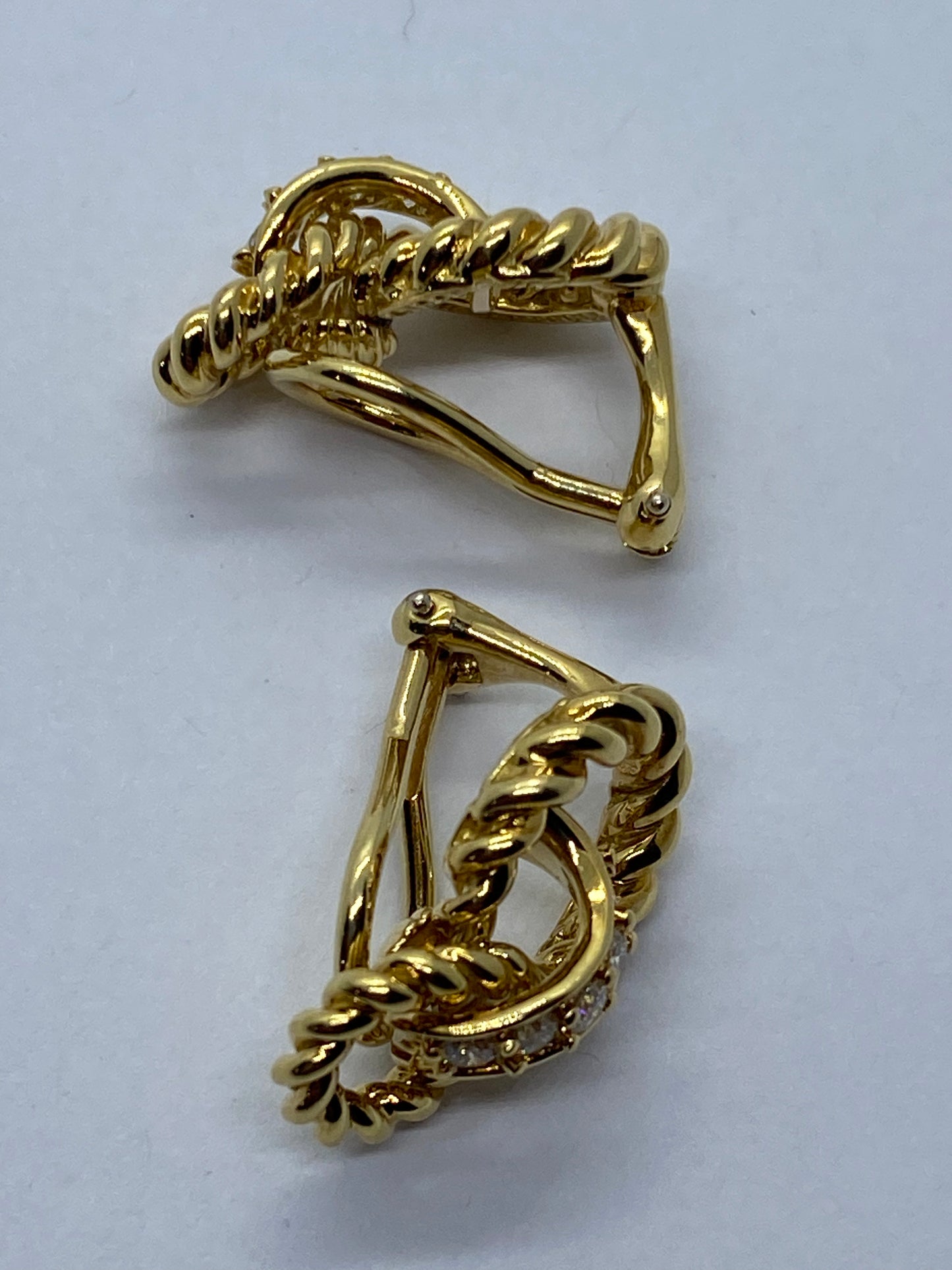 Tiffany & Co. 18k Yellow Gold Twist Infinity Diamond Clip On Earrings .40CT MINT