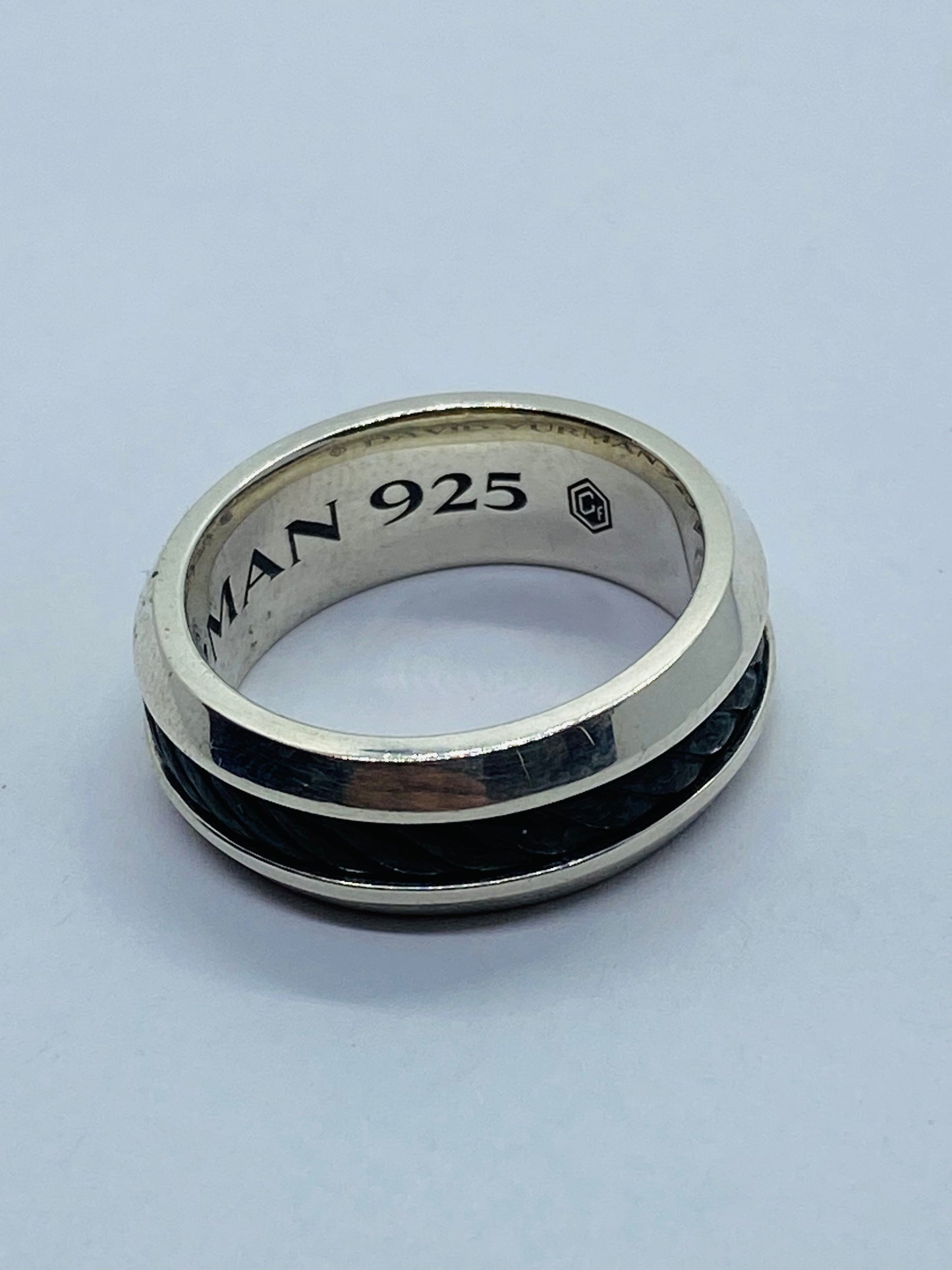 David Yurman 7.5mm  Cable Classic Inset Ring Silver/Forged Carbon Size 8