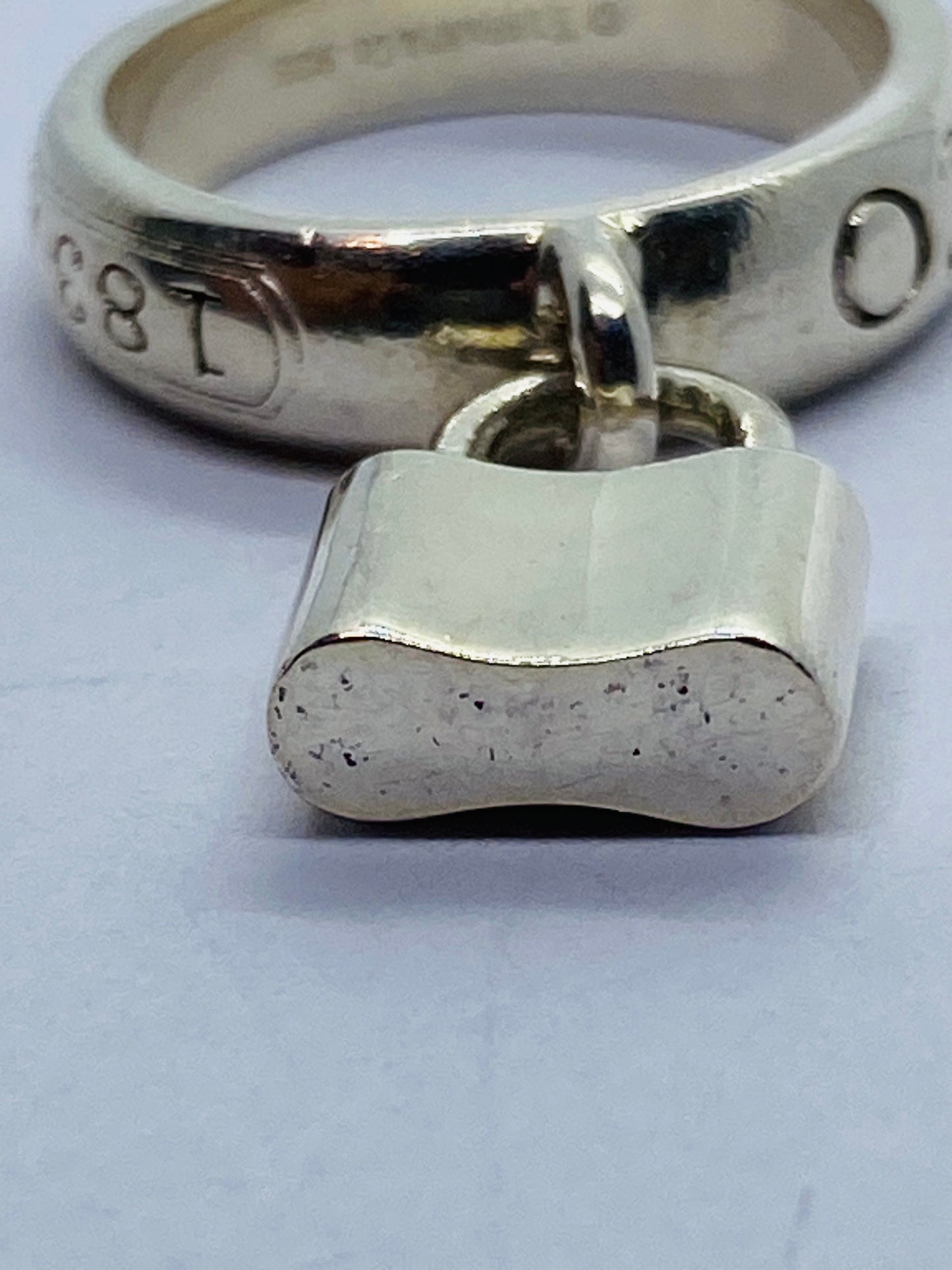 Authentic Tiffany & Co Sterling Silver 1837 Lock Padlock Dangle Ring Size 6