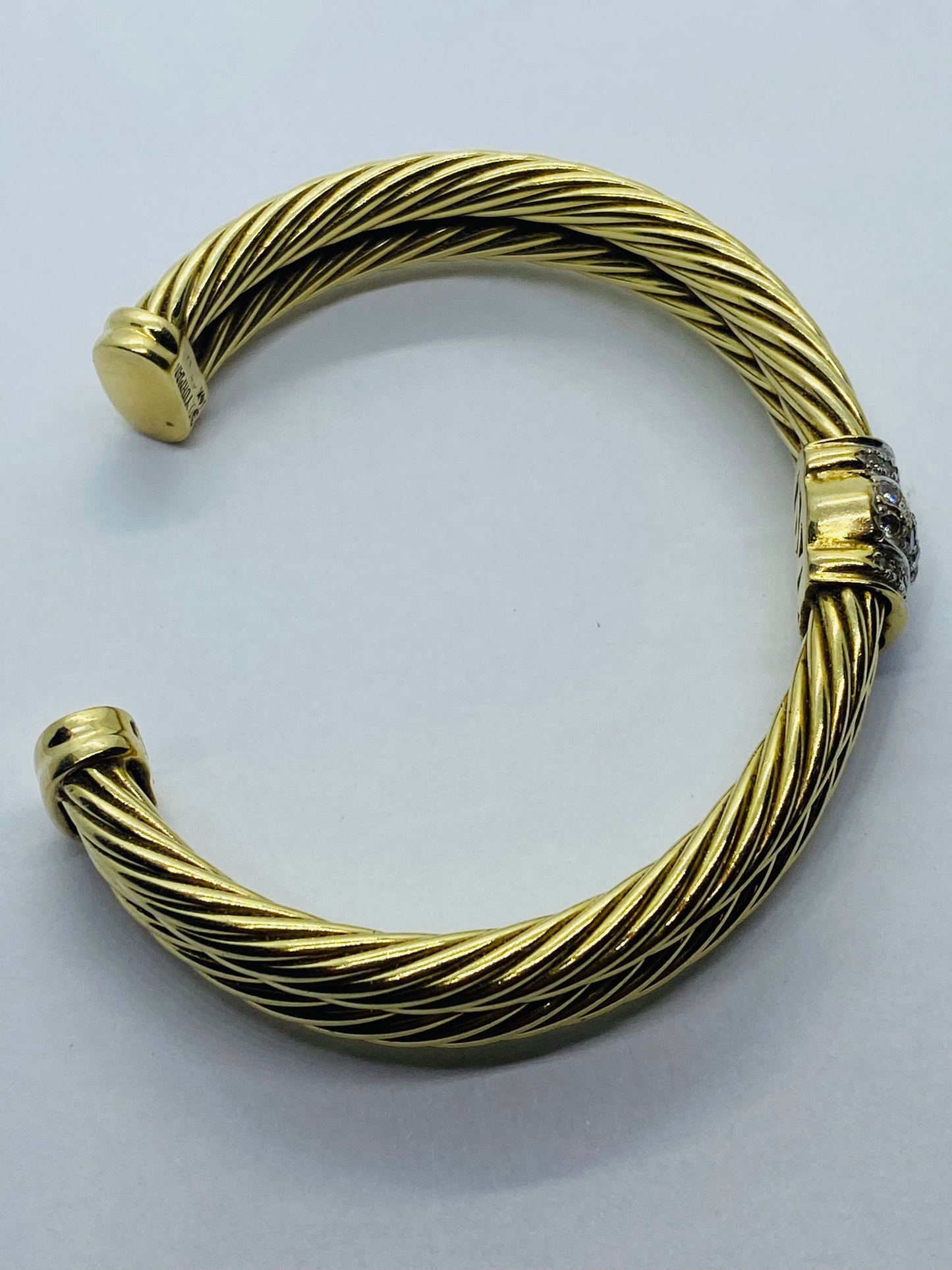 David Yurman Solid 14k Yellow Gold Double Cable Cuff Diamond Bracelet 6.5''