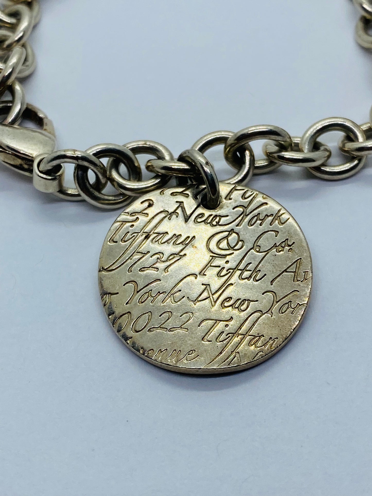 Tiffany & Co. Silver Notes Wavy Round Circle Pendant Bracelet 7.5”