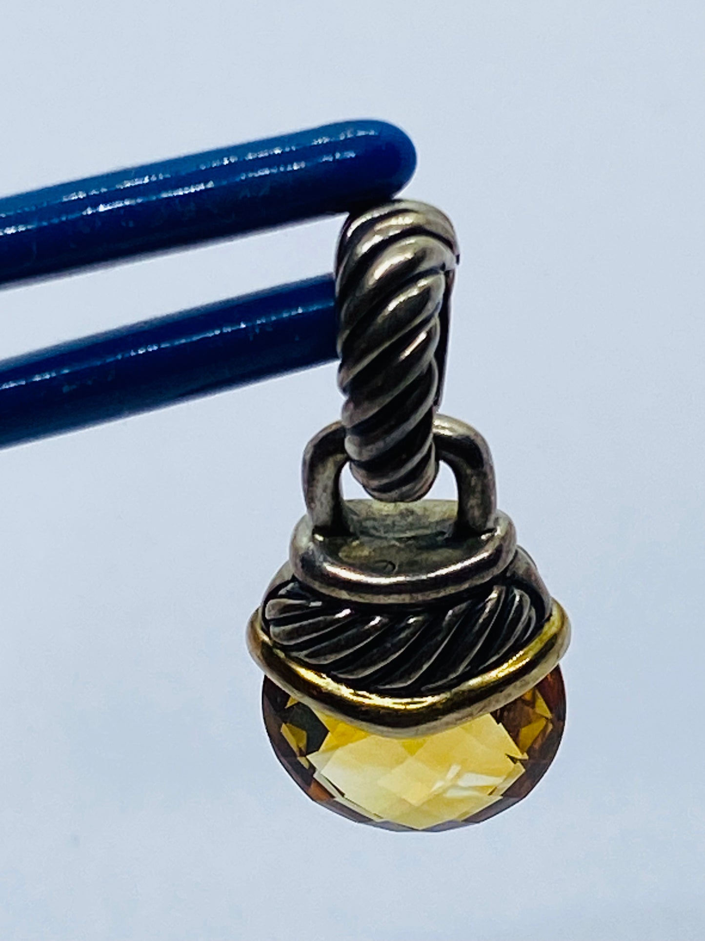 David Yurman Sterling 14K 925 585 Gold Citrine Acorn Pendant Enhancer
