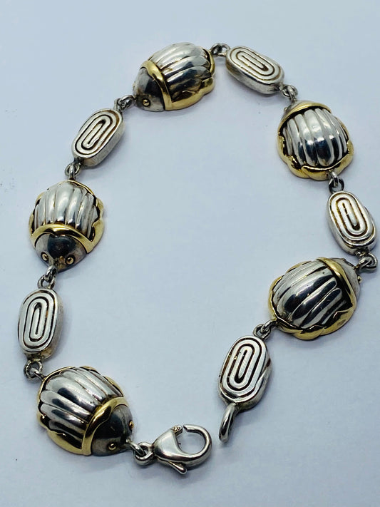 Tiffany & Co RARE Silver 18K Gold Gold Scarab Bee Bug Link Bracelet Pouch Box!