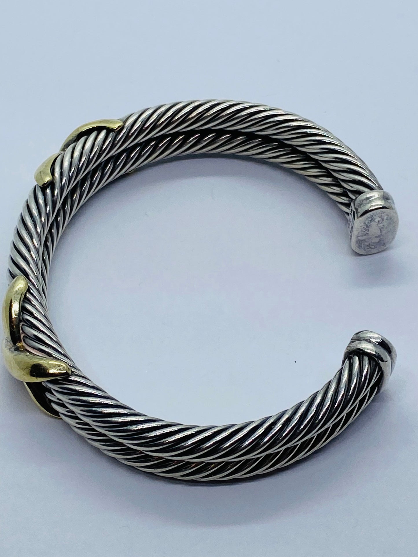 David Yurman Double X Cable Cuff Bracelet 6 1/4" Sterling 925 & Yellow Gold 14k