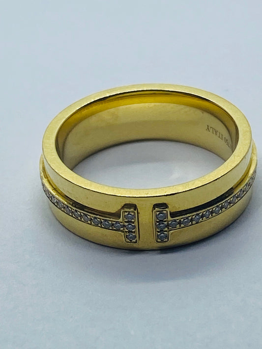 $3600 Tiffany & Co. T Wide Diamond Band Ring, 18K Yellow Gold 5.50 mm Size 4.25