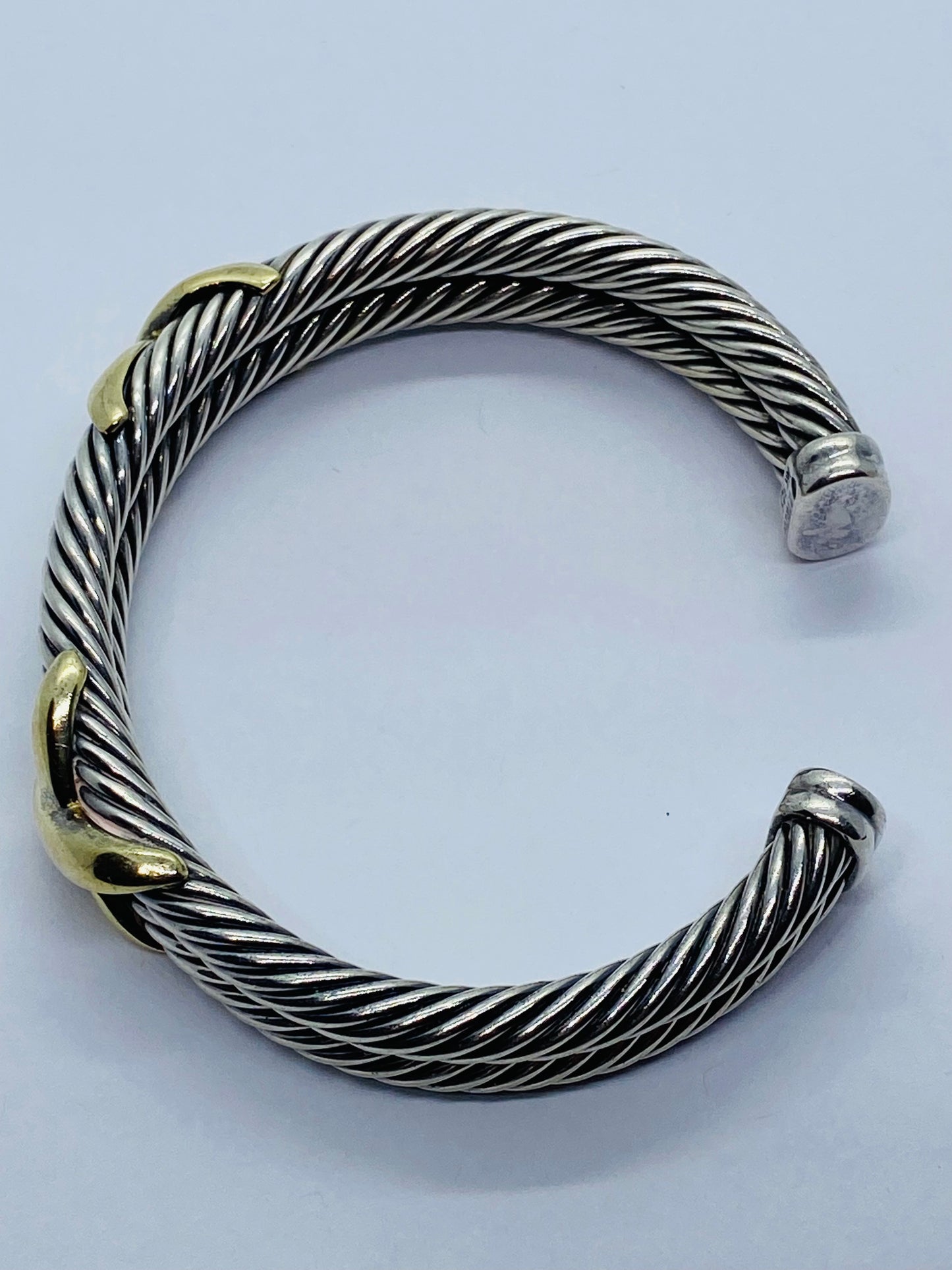 David Yurman Double X Cable Cuff Bracelet 6 1/4" Sterling 925 & Yellow Gold 14k