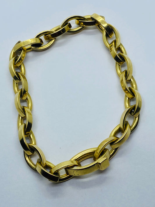 Tiffany & Co Solid 18k Yellow Gold Marquis Oval 7MM Link Bracelet 7.5” Pouch Box