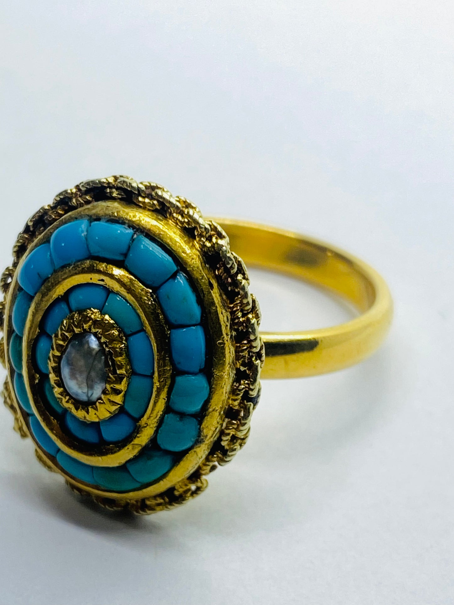 Tiffany & Co Customized 22k Turquoise Pearl Gold Cluster Ring 10.9 Grams