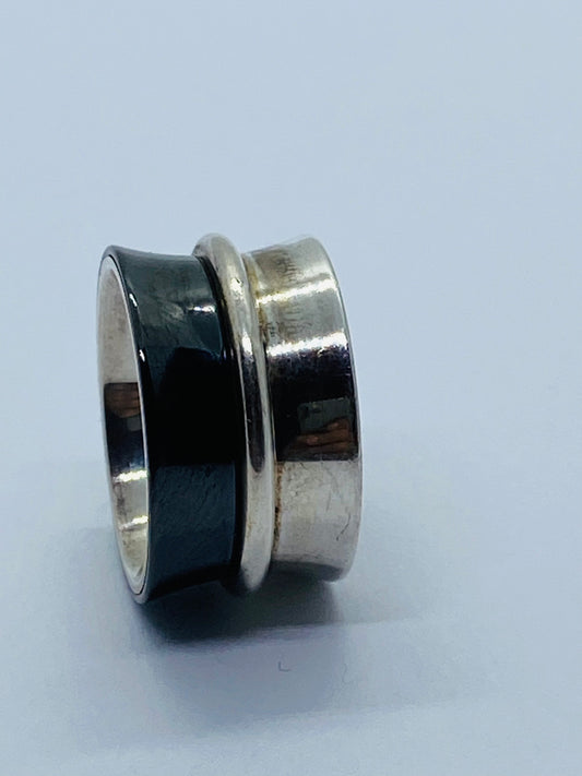 Tiffany & Co Sterling Silver Titanium Concave Belt Wide Band Ring 1837 Size 5.25