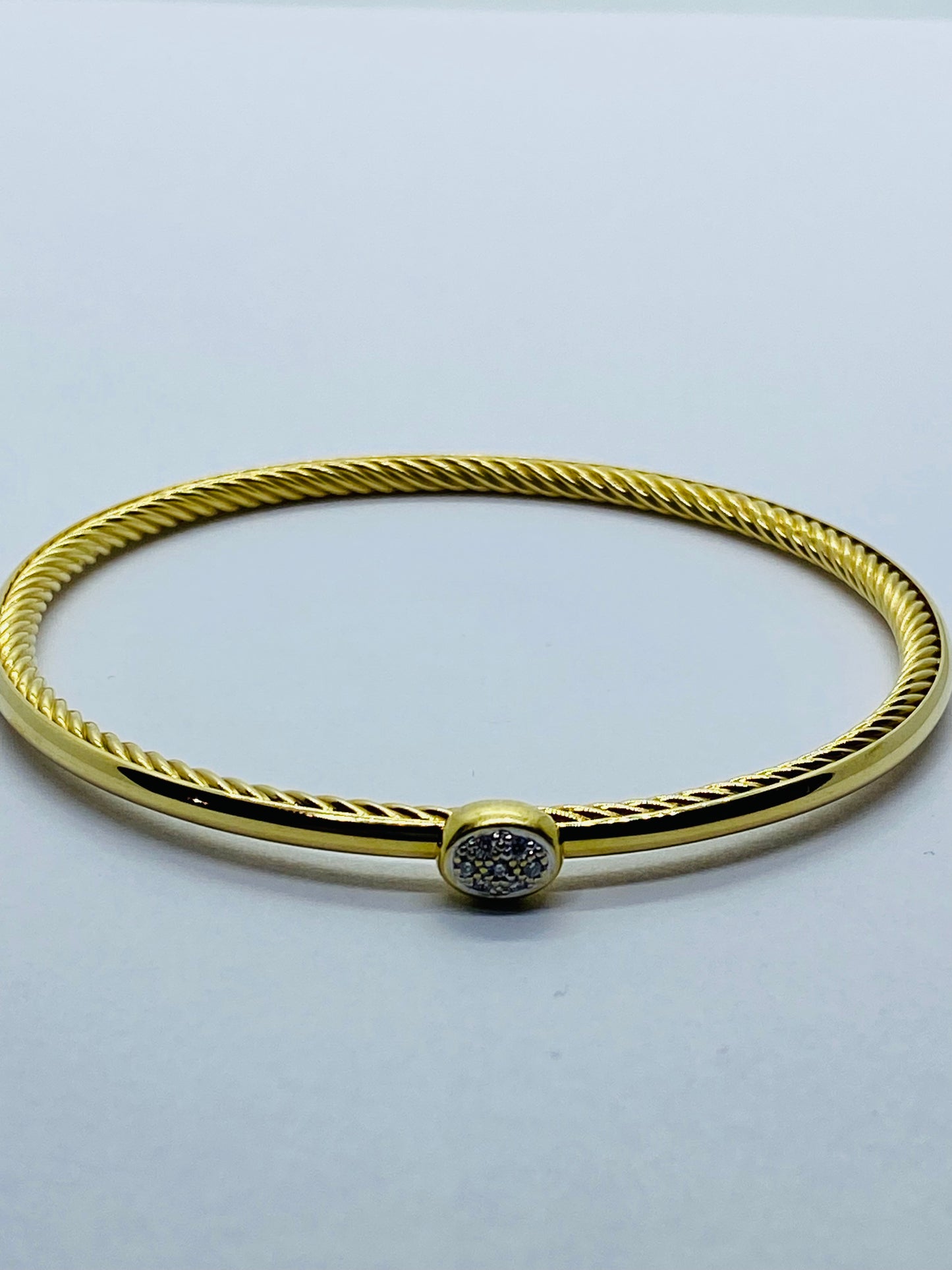 DAVID YURMAN Confetti Bangle Bracelet Diamonds 18K Yellow Gold  7.5” 2.6MM Wide