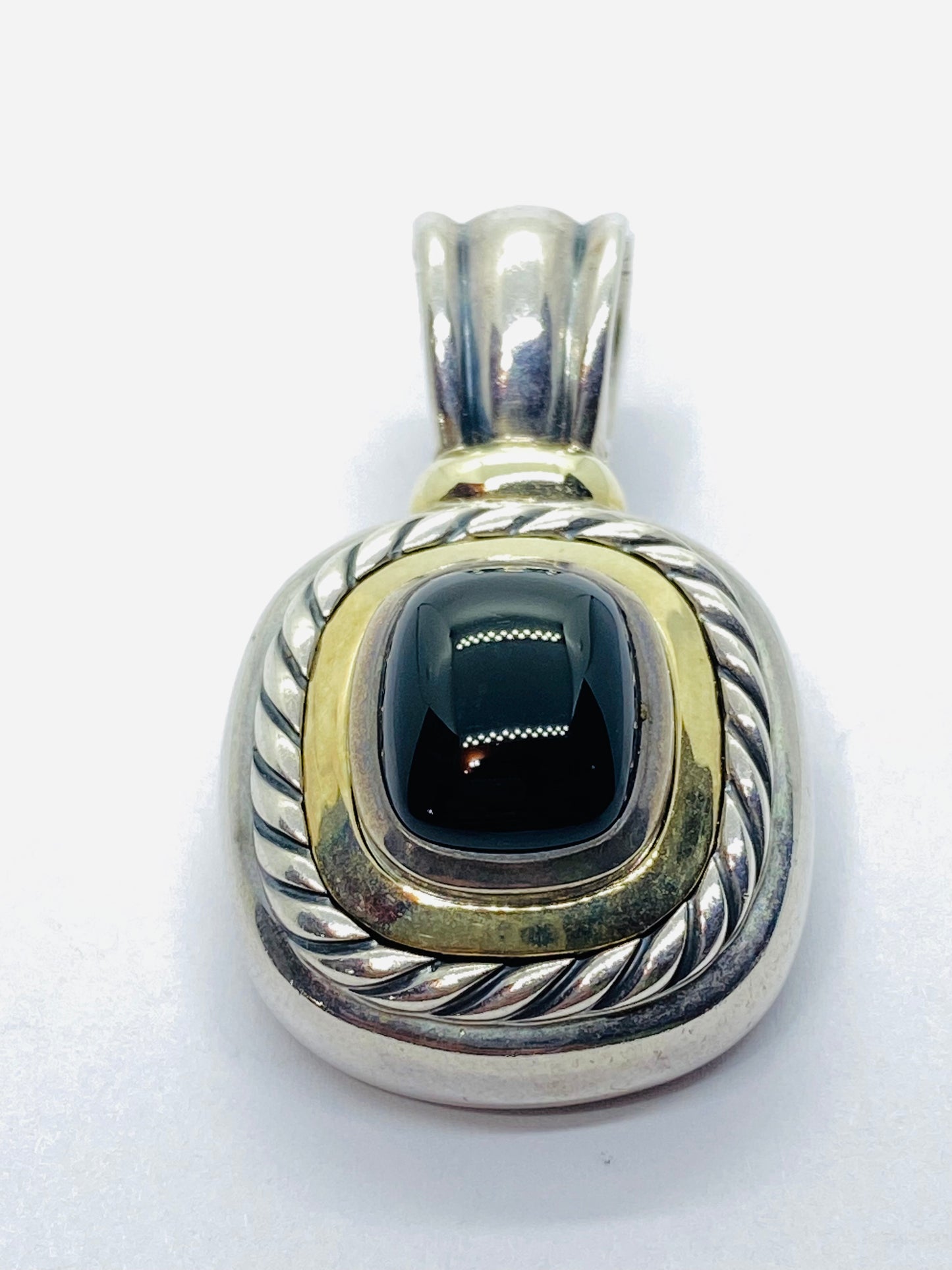 David Yurman 925 Silver 585 Gold Black Onyx Iconic Albion Enhancer Pendant 18.9G