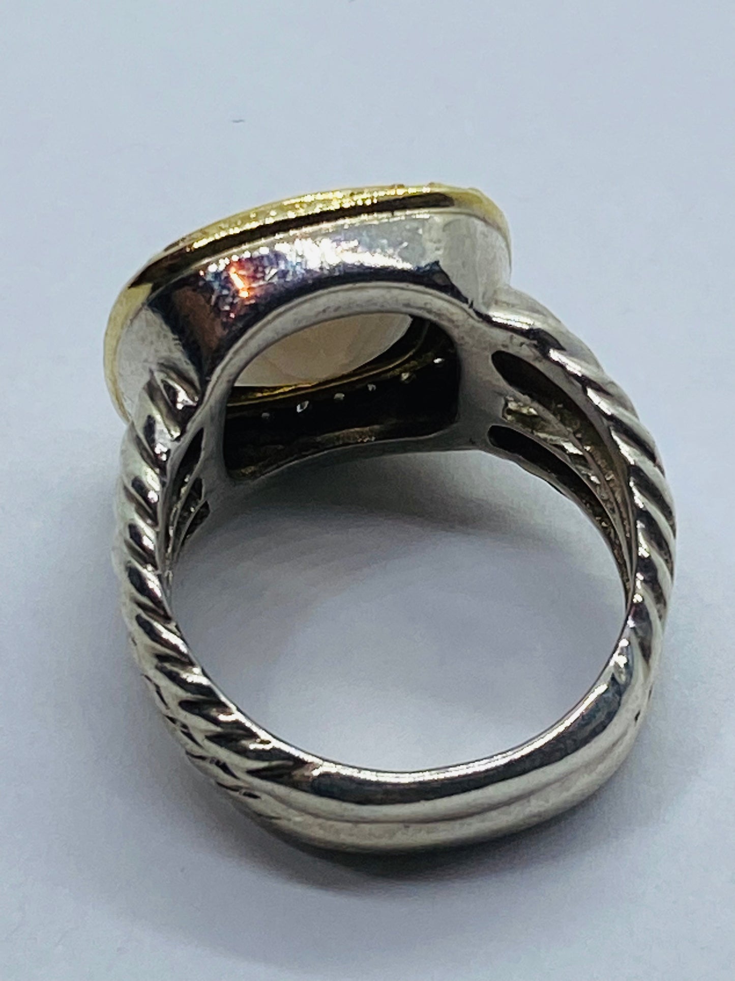 David Yurman Silver 925 & 18k Gold Albion 11mm Smoky Topaz Diamond Ring Sz 6.25