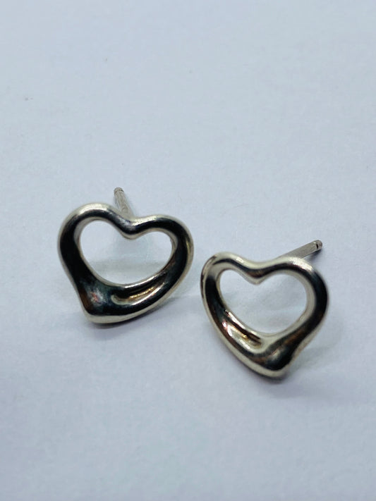 Tiffany & Co. Peretti Sterling Silver 14K Posts 5/8" Open Heart Original Backs