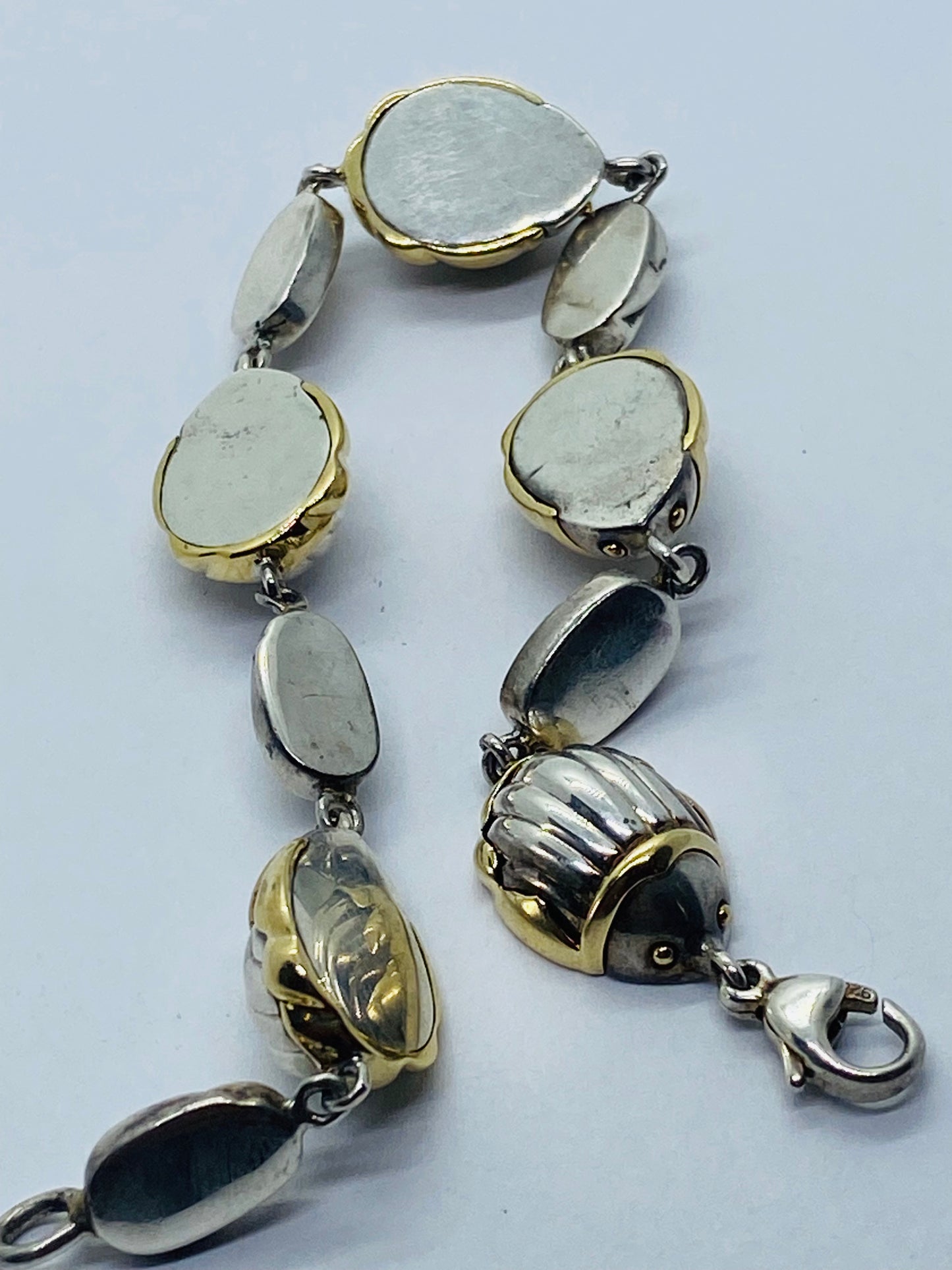 Tiffany & Co RARE Silver 18K Gold Gold Scarab Bee Bug Link Bracelet Pouch Box!