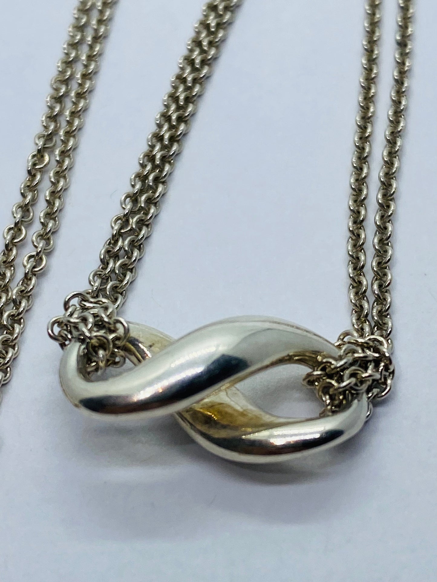 Tiffany & Co. Sterling Silver Double Chain Infinity Pendant Necklace 16”