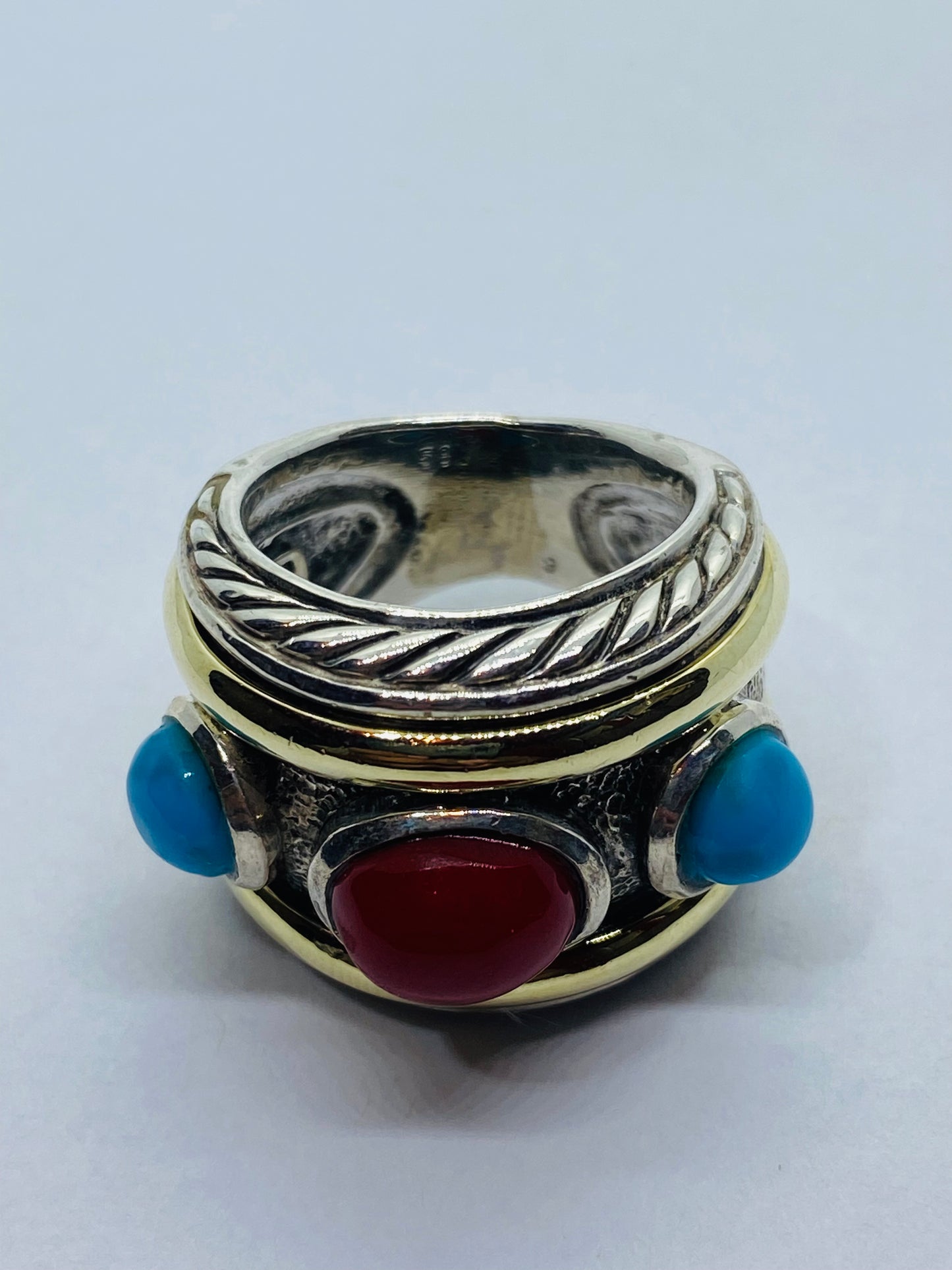 DAVID YURMAN 14K Gold Sterling Silver Turquoise Carnelian Renaissance Ring 5