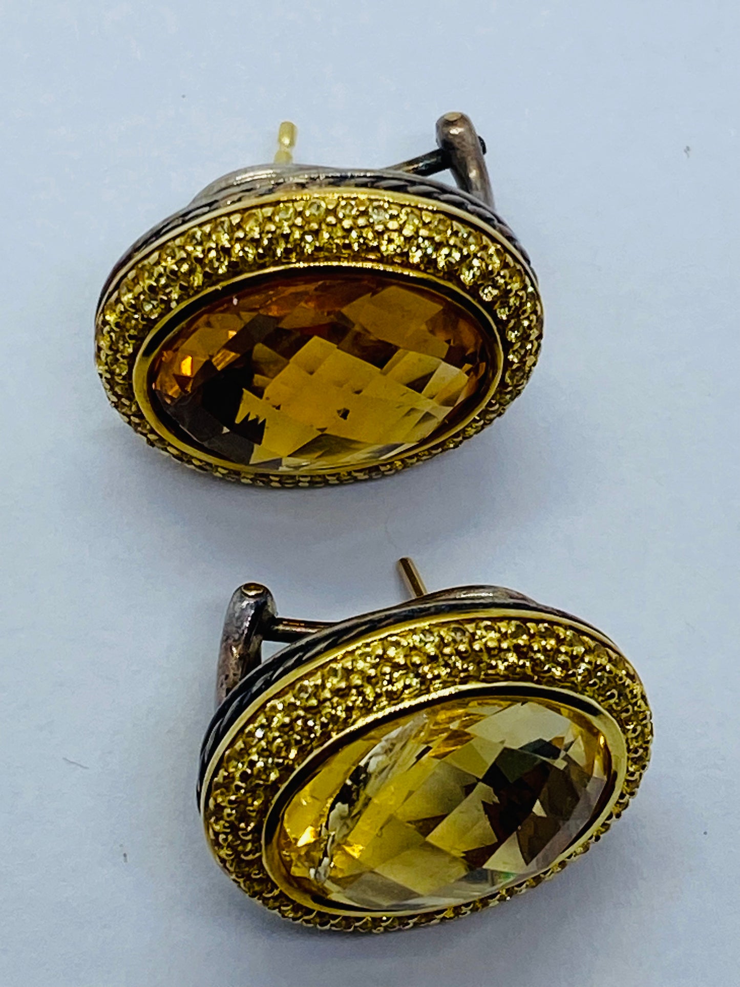 DAVID YURMAN 18K 750 925 Silver GOLD OVAL CITRINE YELLOW SAPPHIRE EARRINGS READ!