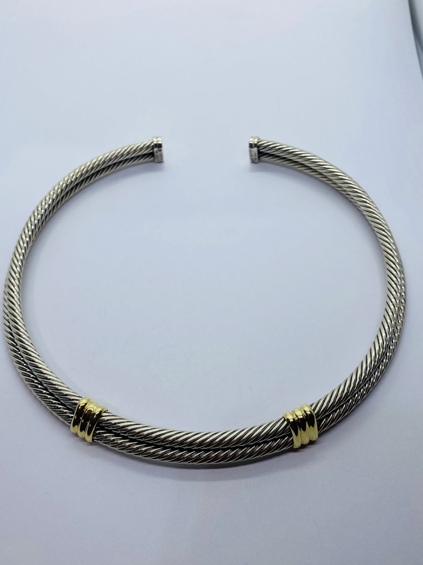 David Yurman 925 Silver and 14k Yellow Gold Double Cable Crossover Collar