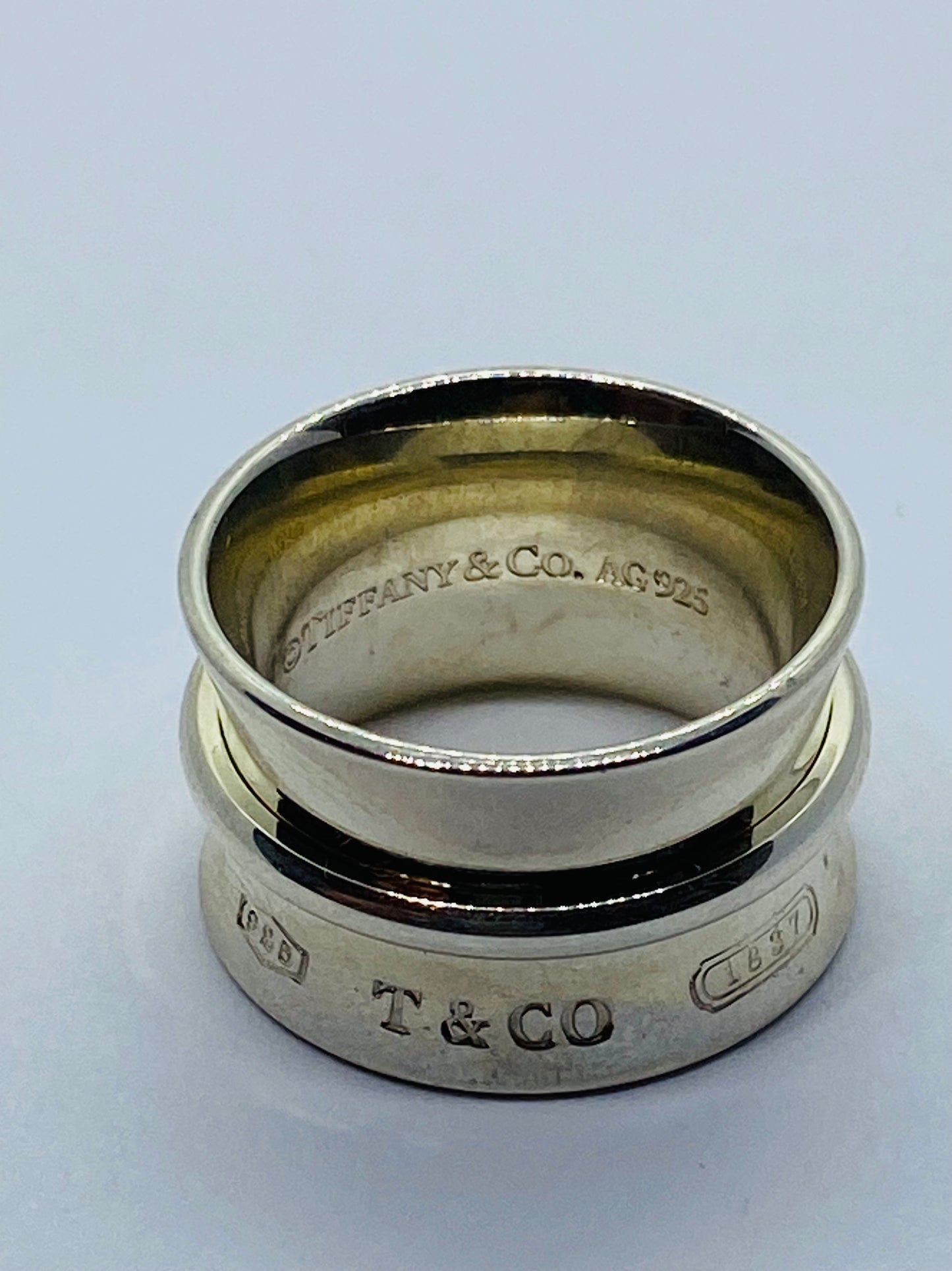 Tiffany Co Sterling Silver Concave Belt Wide Band Ring 1837 12MM Size 5 Pouch