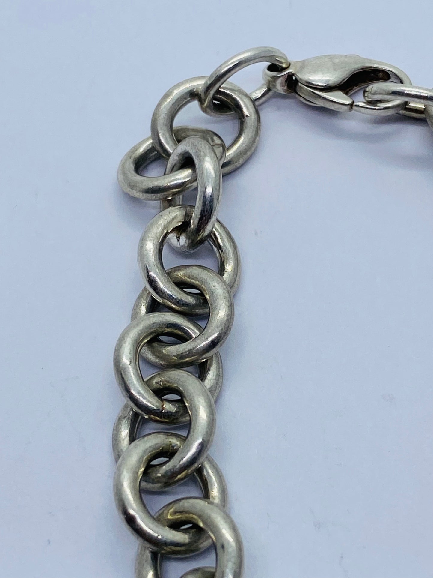 Tiffany & Co Rolo Link  Bracelet 8” W Blue Enamel Shopping Bag  T & Co 925 Pouch