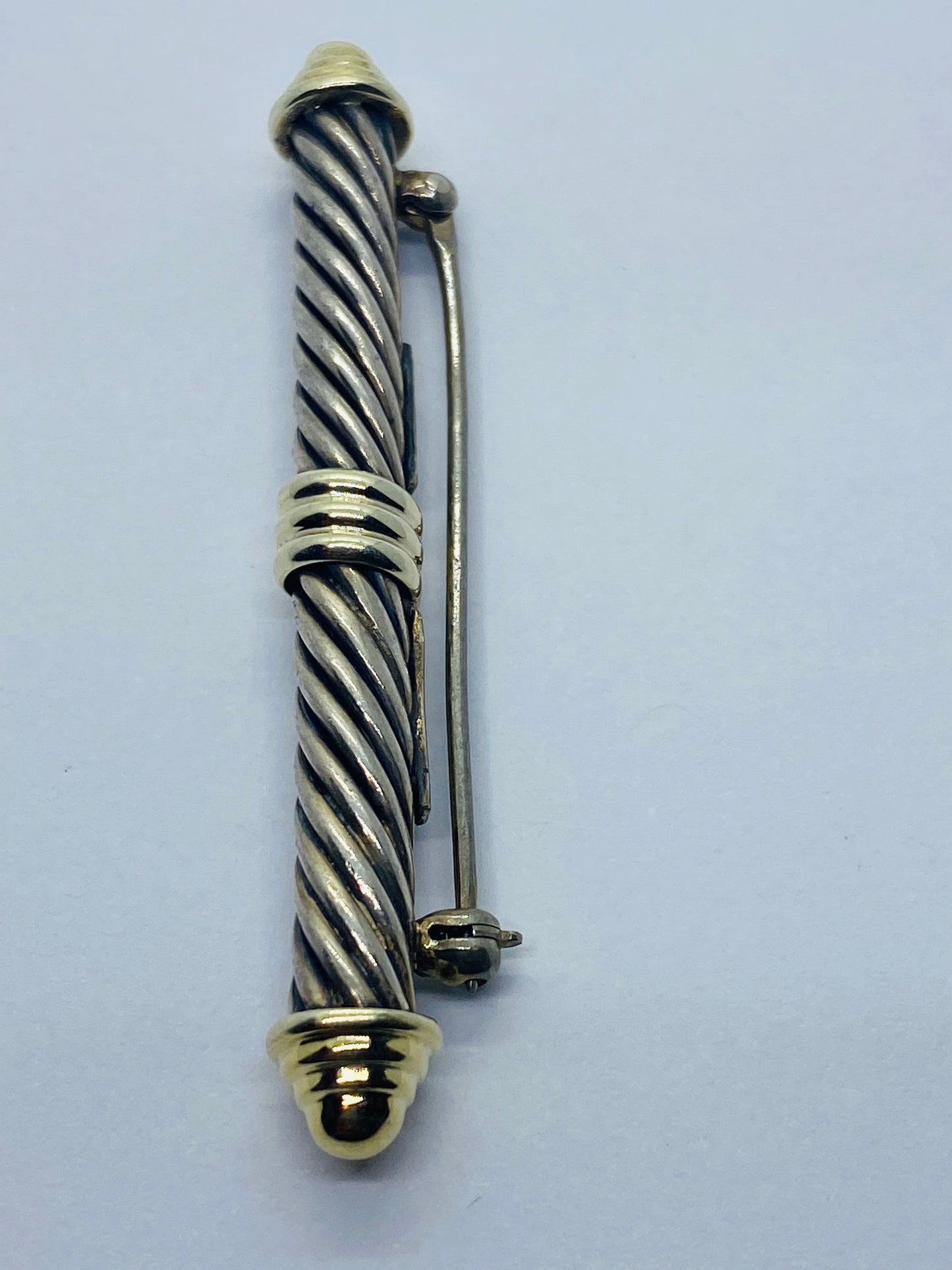 DAVID YURMAN STERLING SILVER 14K YELLOW GOLD CABLE BAR PIN BROOCH 55MM LONG 7MM