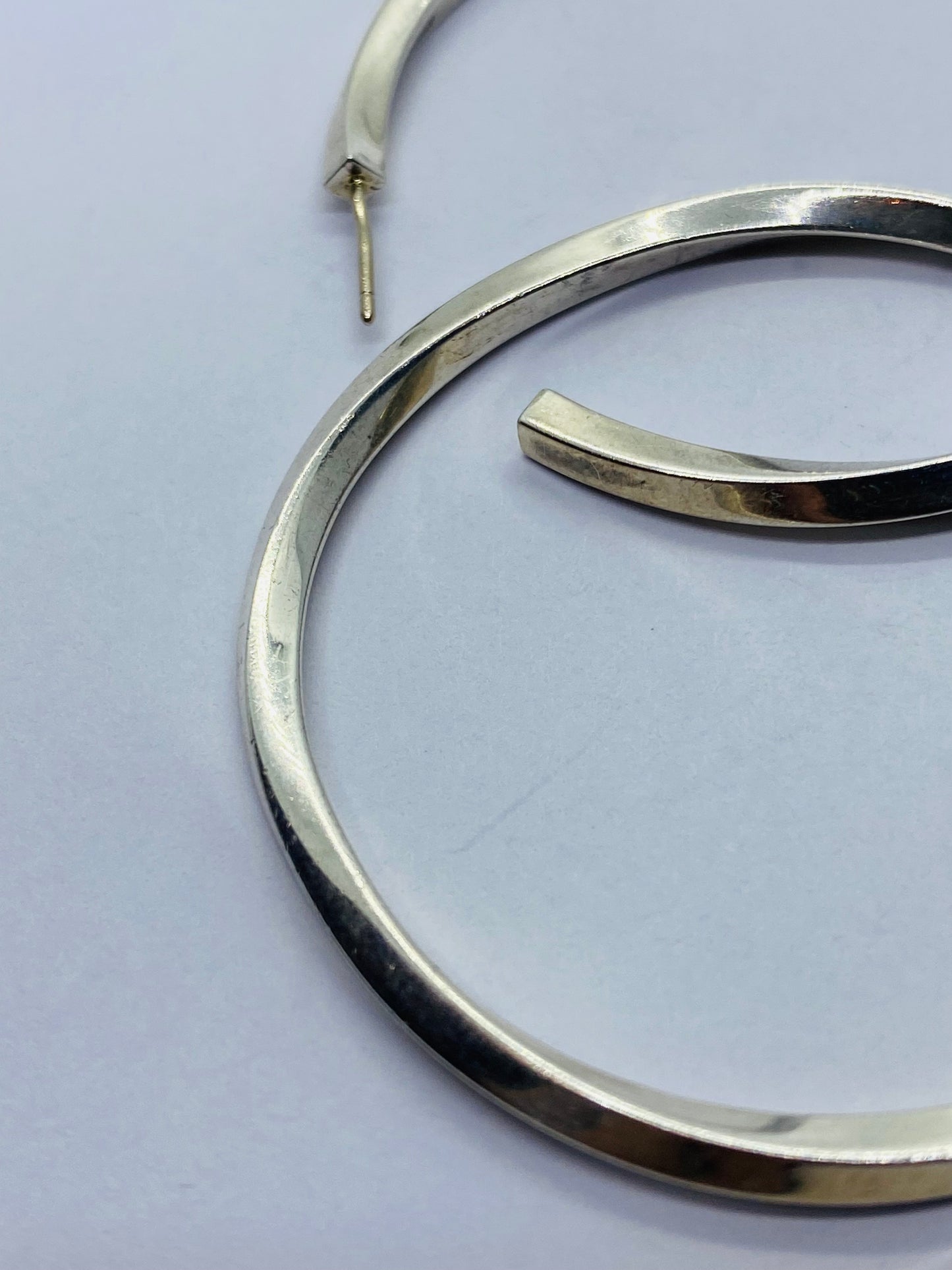 TIFFANY & CO Sterling Silver 3mm Twisted Hoop Post Earrings 1 7/8" NO BACKS