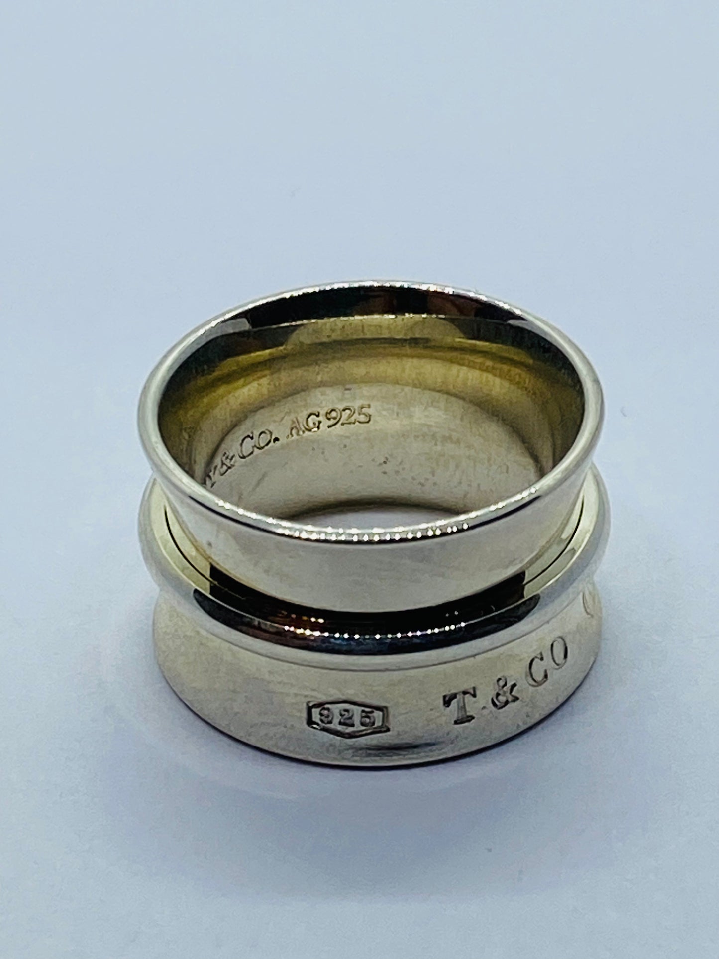 Tiffany Co Sterling Silver Concave Belt Wide Band Ring 1837 12MM Size 5 Pouch