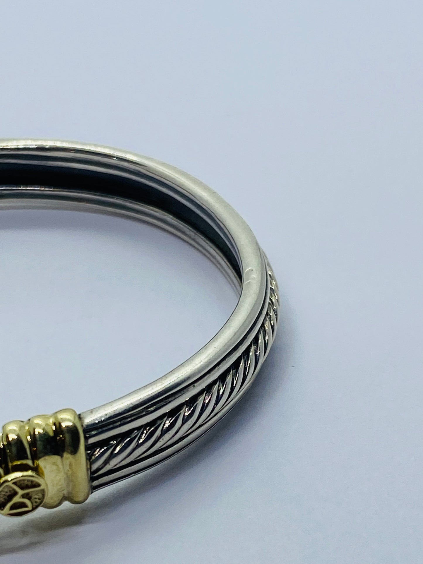 DAVID YURMAN STERLING SILVER 14K YELLOW GOLD CABLE SMOOTH BUCKLE BRACELET 7.5MM