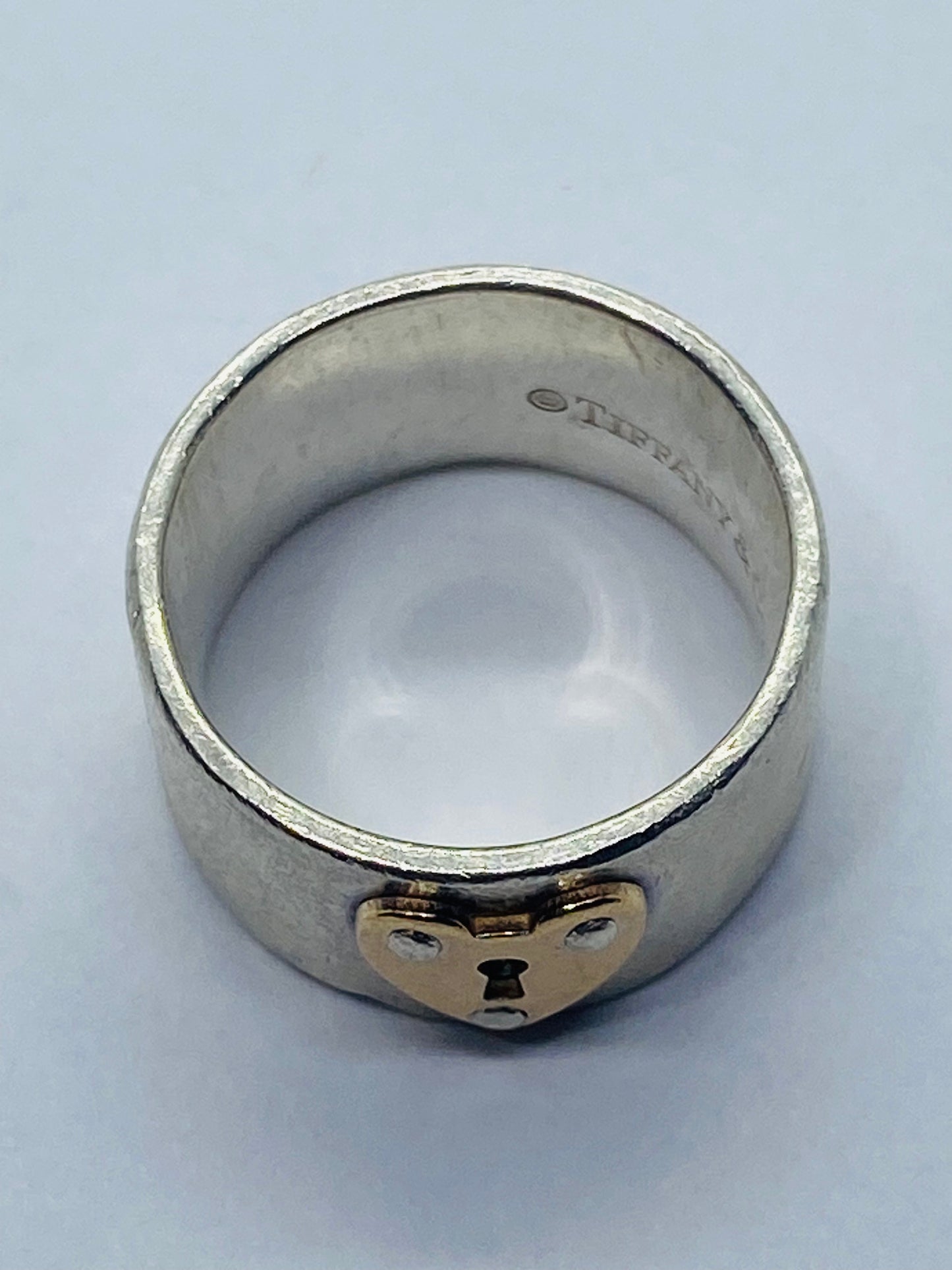 Tiffany & Co. Keyhole Heart Lock Rose Gold Sterling Silver Ring Band Size 4