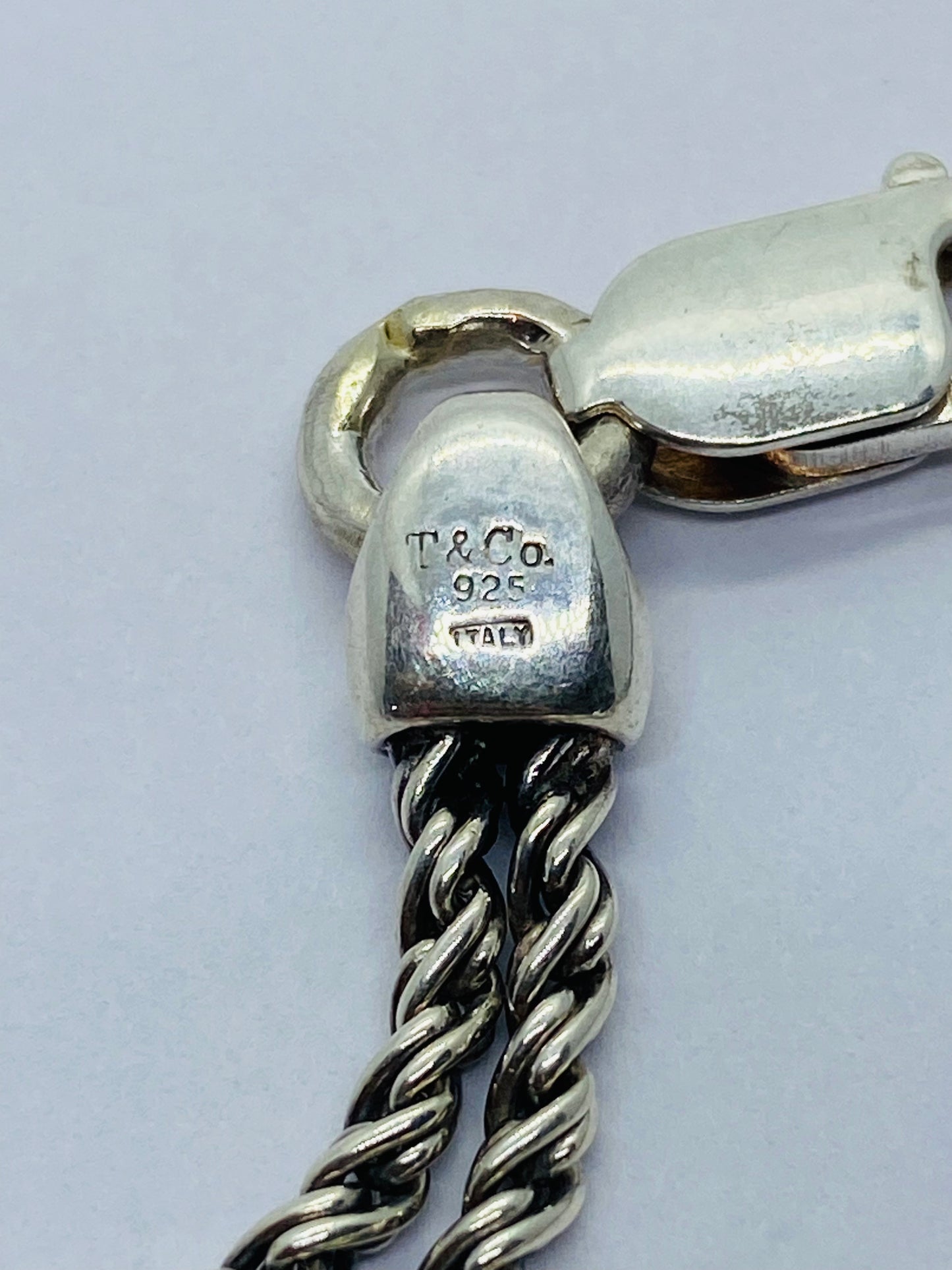 Tiffany & Co Sterling Silver & 18k Gold Double Rope Heart Slide Bracelet 7.5”