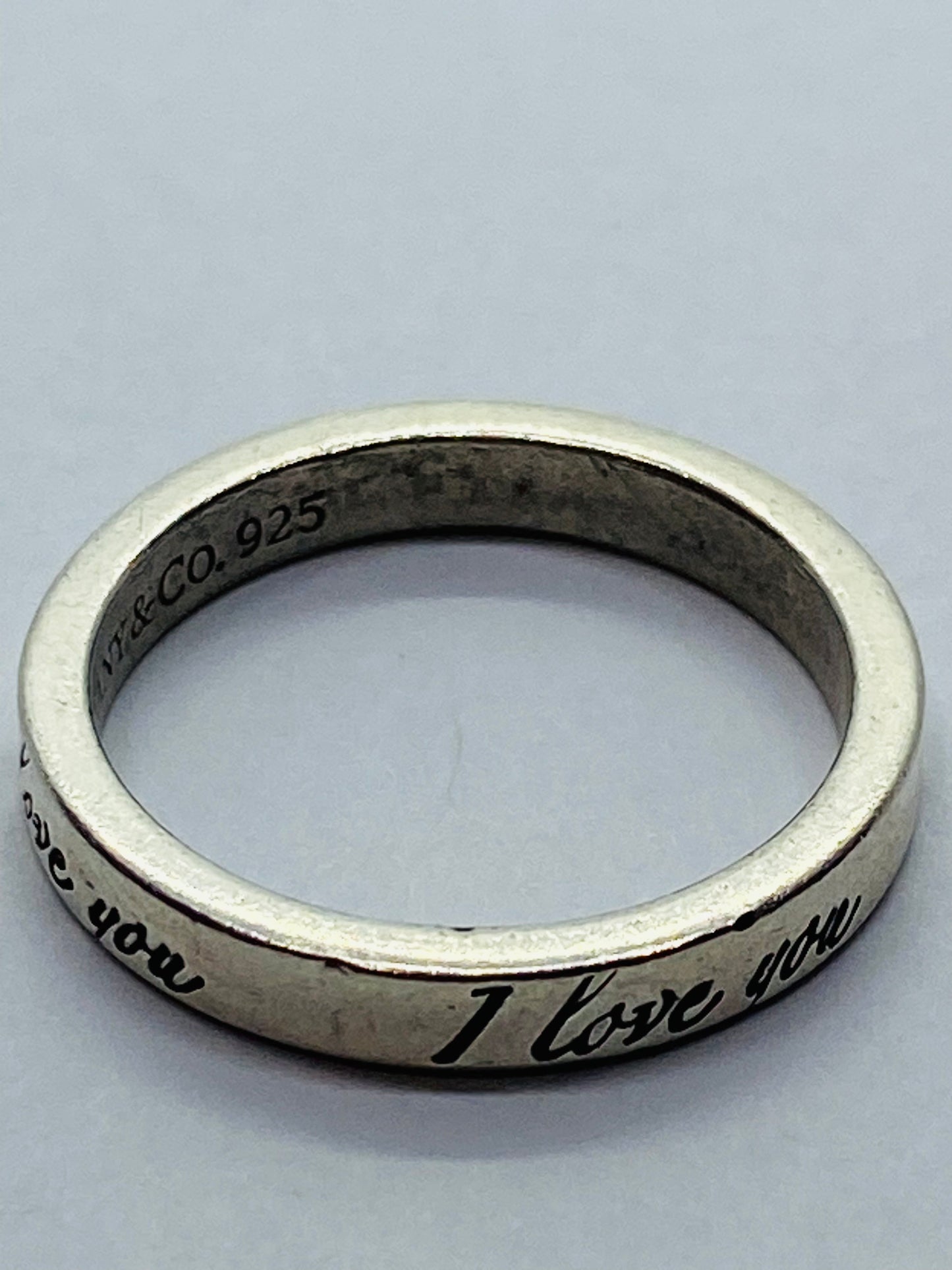 Tiffany & Co. 925 Sterling Silver "I Love You" Eternity Band Ring 4.75