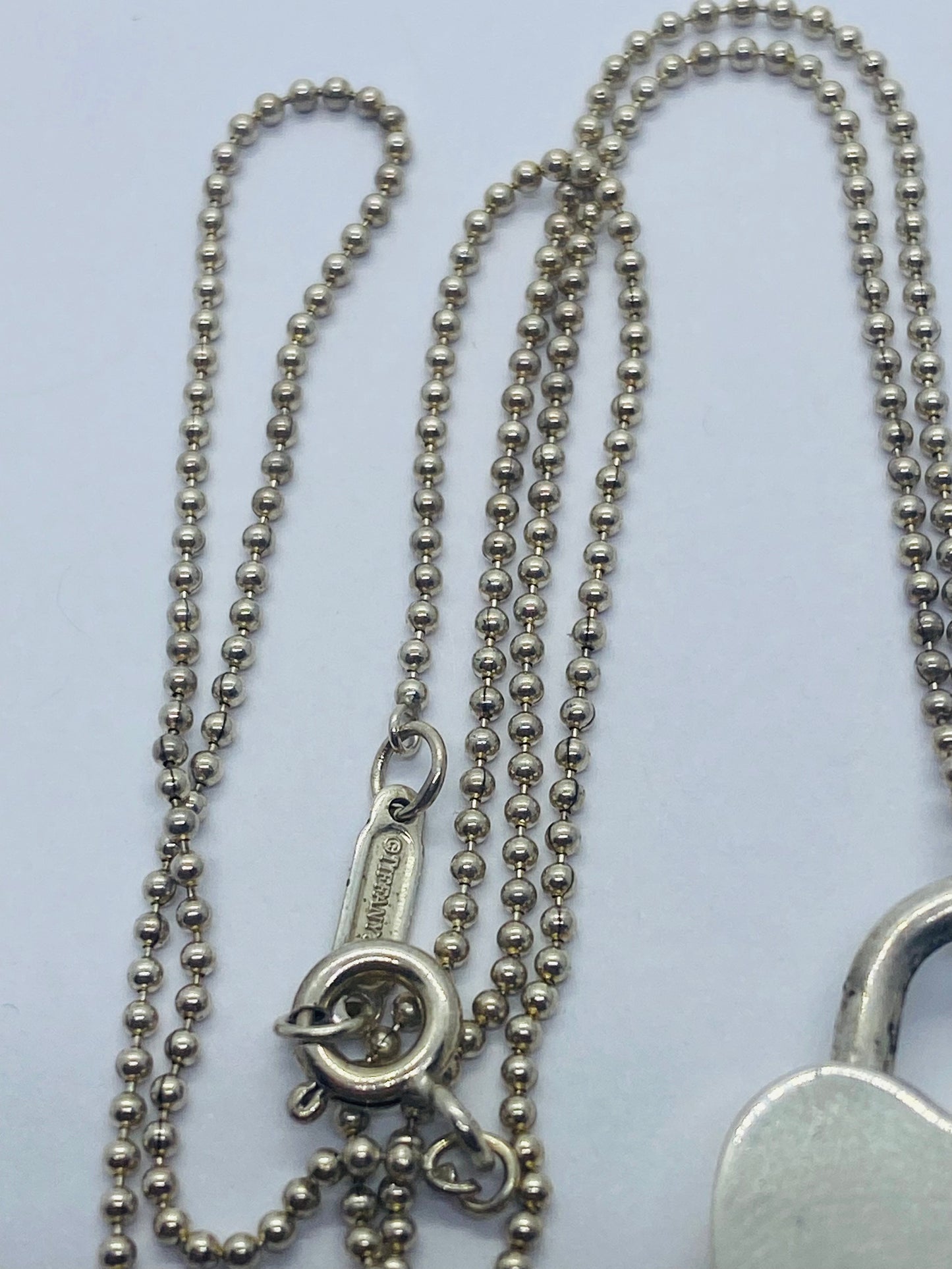 Tiffany & Co. Sterling Silver Blank Heart Padlock Pendant Necklace 18”