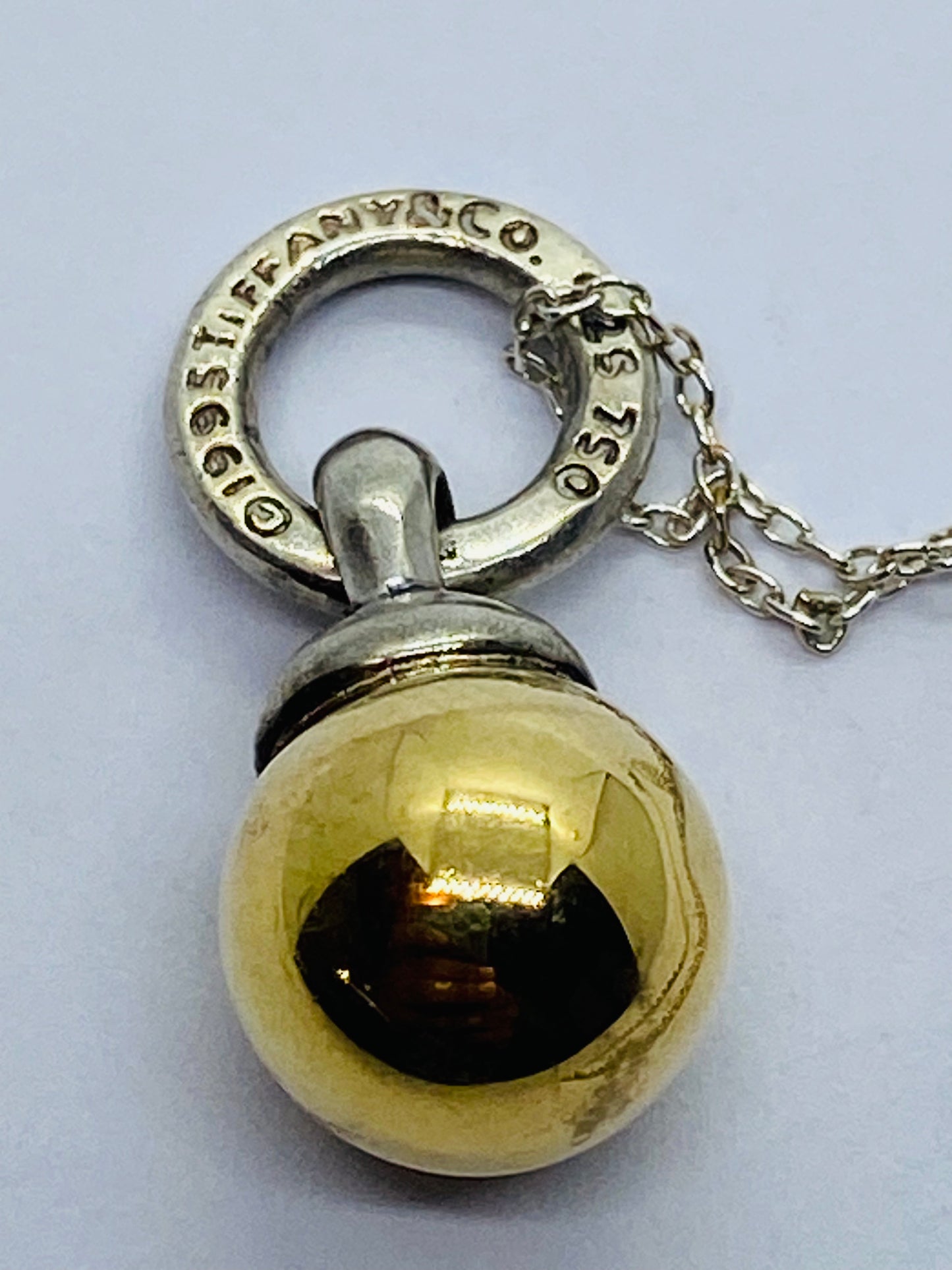 Tiffany & Co Fascination Ball Pendant in Yellow Gold  Sterling Silver 15” Chain