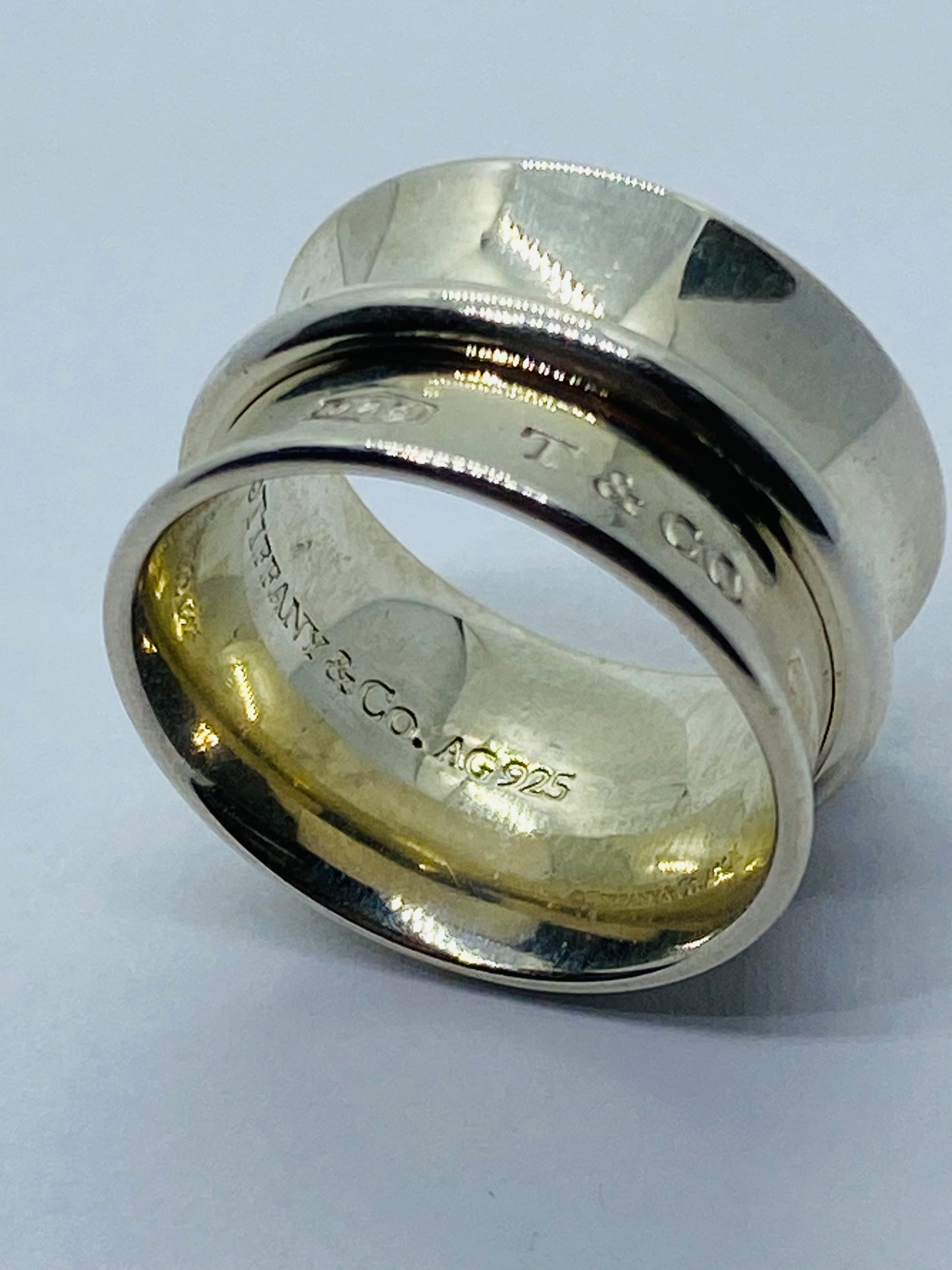 Tiffany Co Sterling Silver Concave Belt Wide Band Ring 1837 12MM Size 5 Pouch