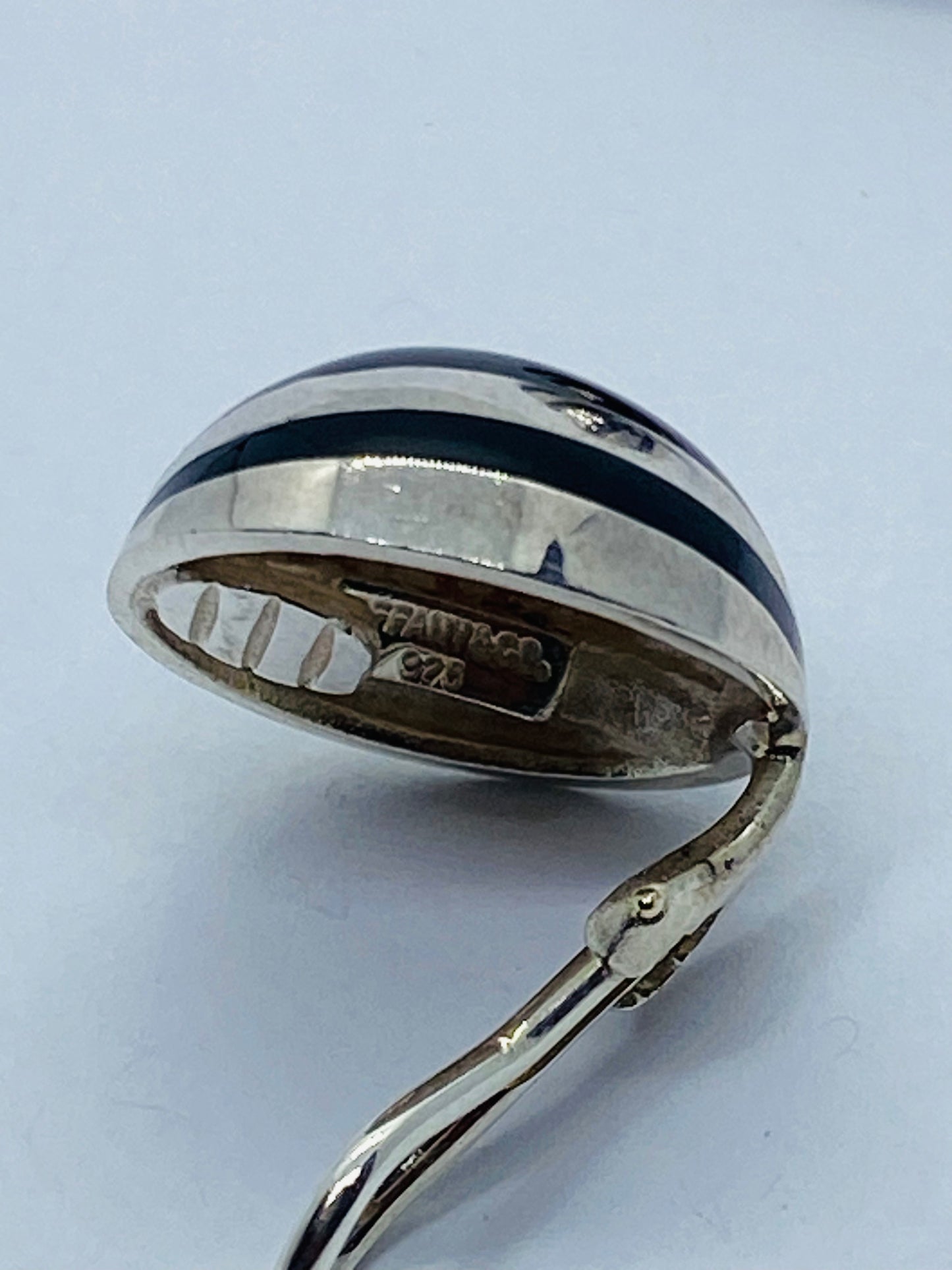 Tiffany & Co Sterling Silver Black Enamel Dome Clip on Earrings  18MM
