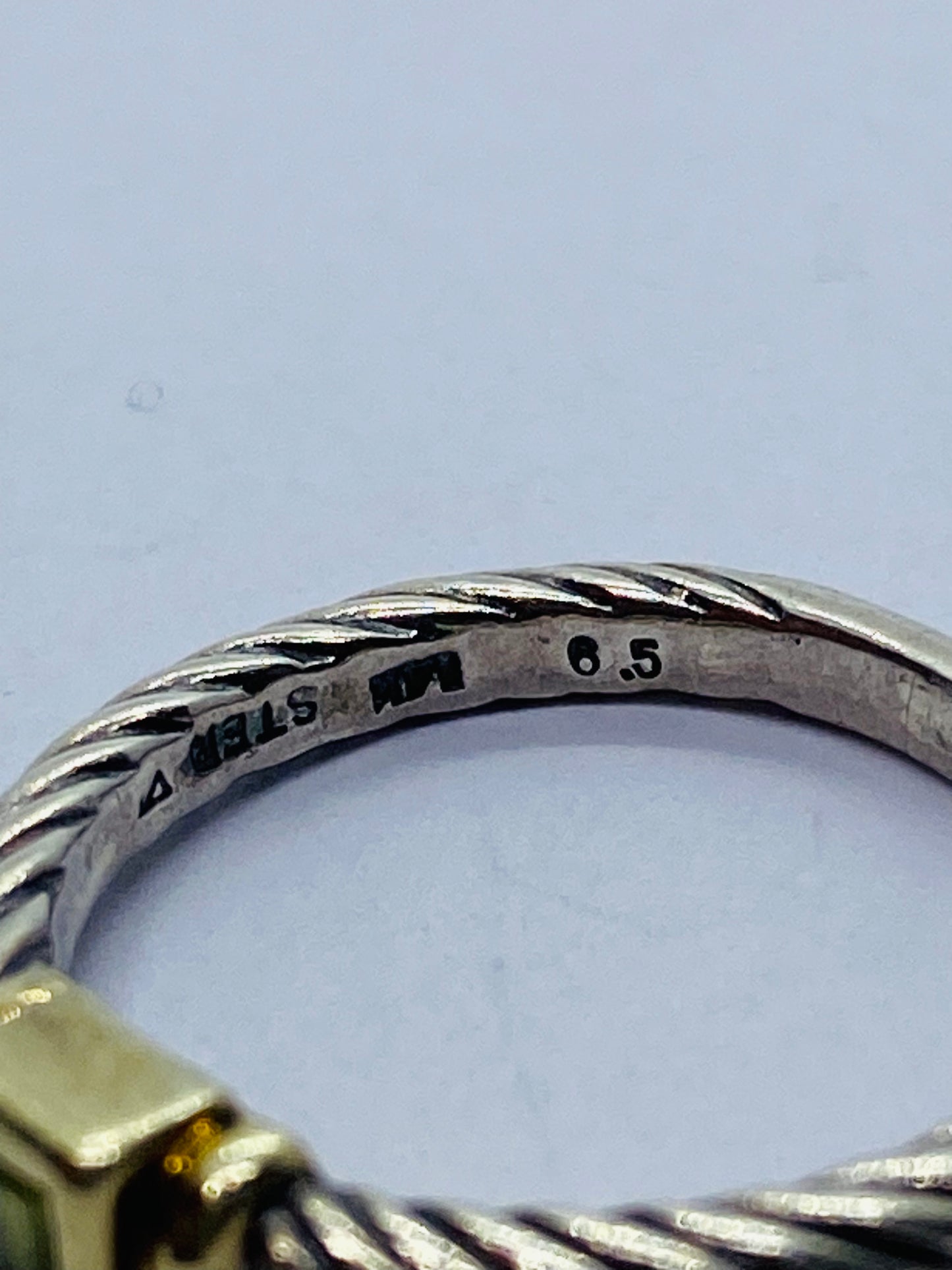 DAVID YURMAN STERLING & 14K GOLD PERIDOT CLASSIC CABLE BAND RING 6.5