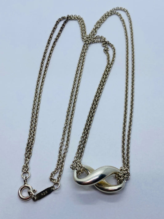 Tiffany & Co. Sterling Silver Double Chain Infinity Pendant Necklace 16”