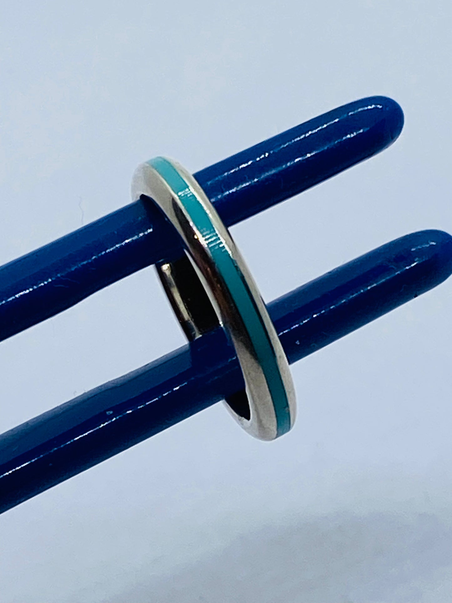 Tiffany & Co. Sterling Silver Blue Enamel Narrow Band Ring Pre-Loved Size 5.25
