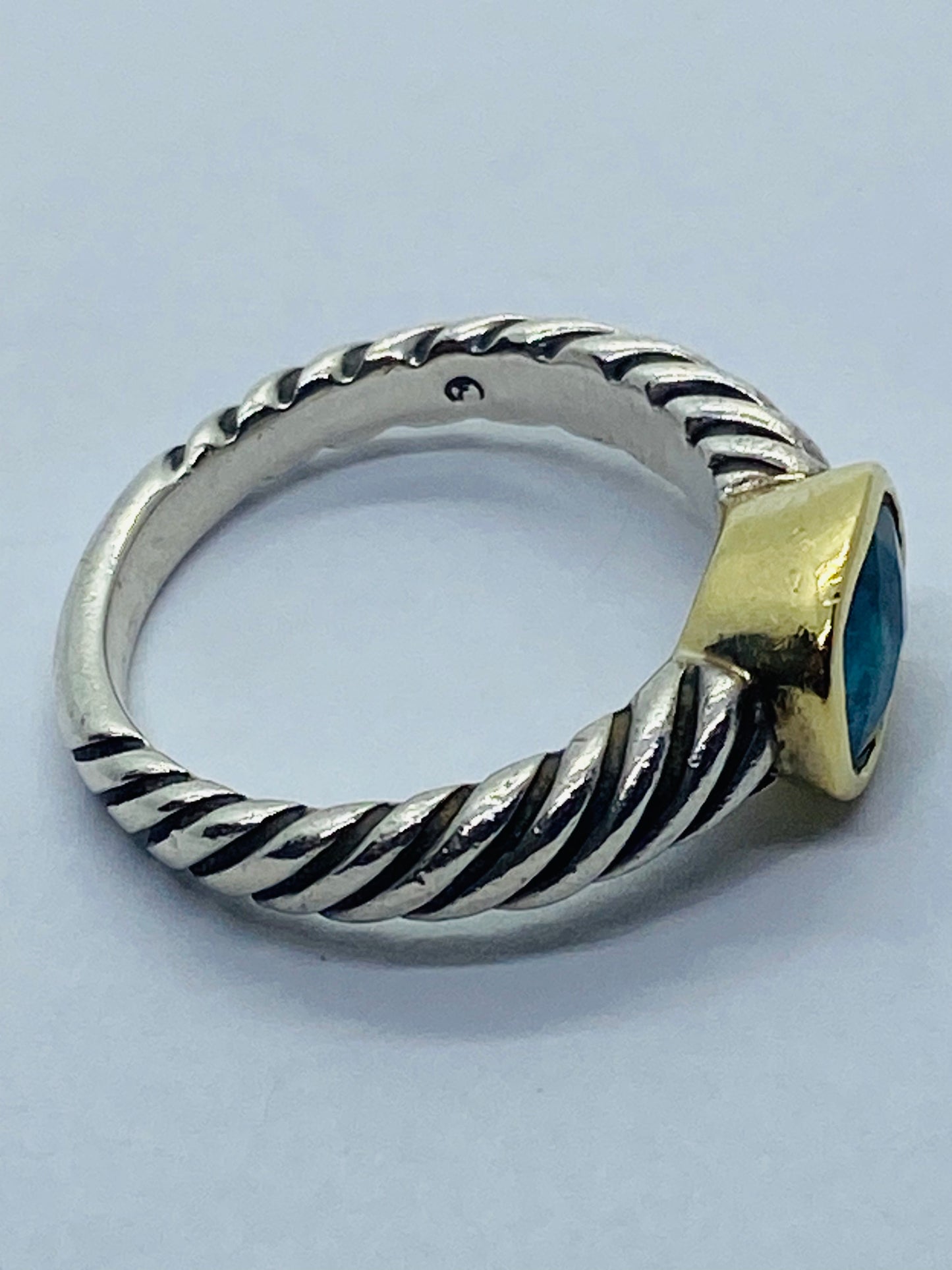 David Yurman BLUE TOPAZ Noblesse Ring, 925 Sterling Silver, 18K 750 Gold, 6.75