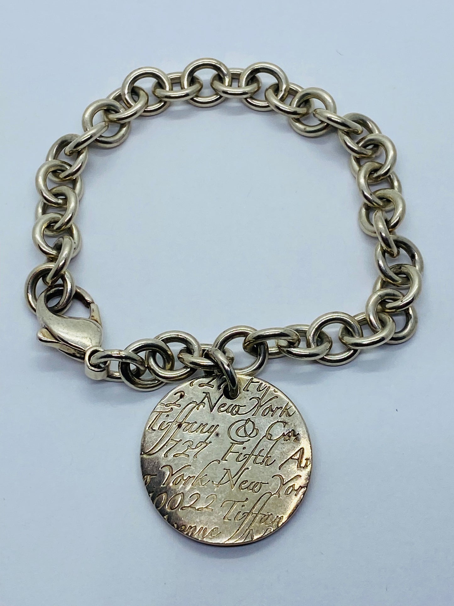 Tiffany & Co. Silver Notes Wavy Round Circle Pendant Bracelet 7.5”