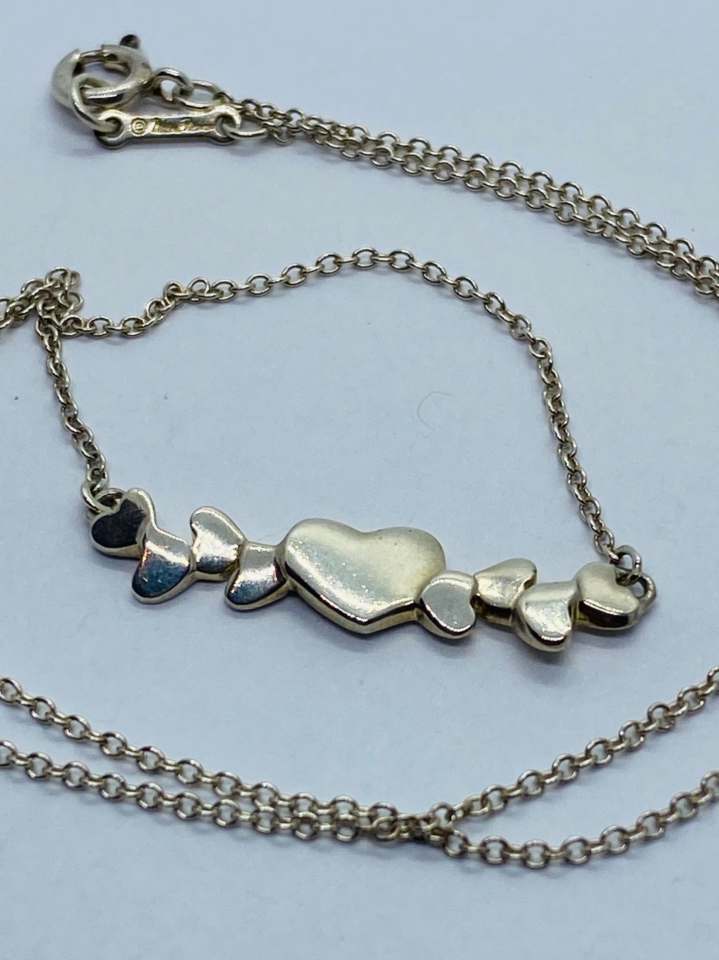 Tiffany Co 16” Modernist Sterling Silver 9 Heart Pendant Necklace Mint Condition