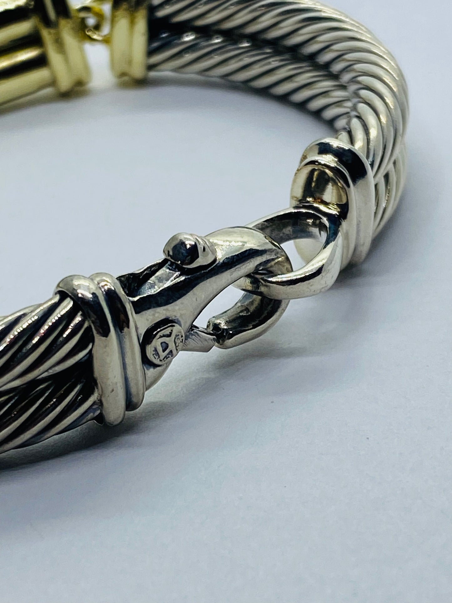 $4,000 David Yurman 14K Yellow Gold Silver Diamond Metro Double Cable Bracelet M