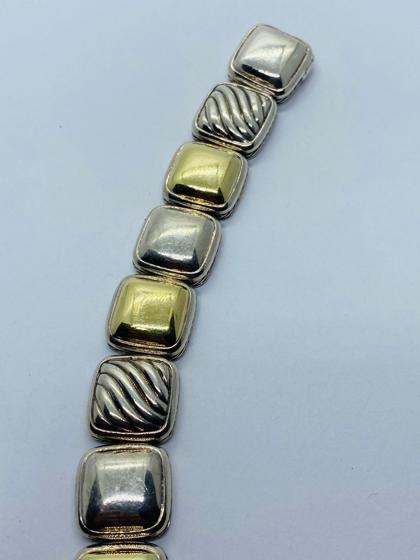 DAVID YURMAN 925 STERLING SILVER 18K 750 CHICLET STATION BRACELET CABLE 7”