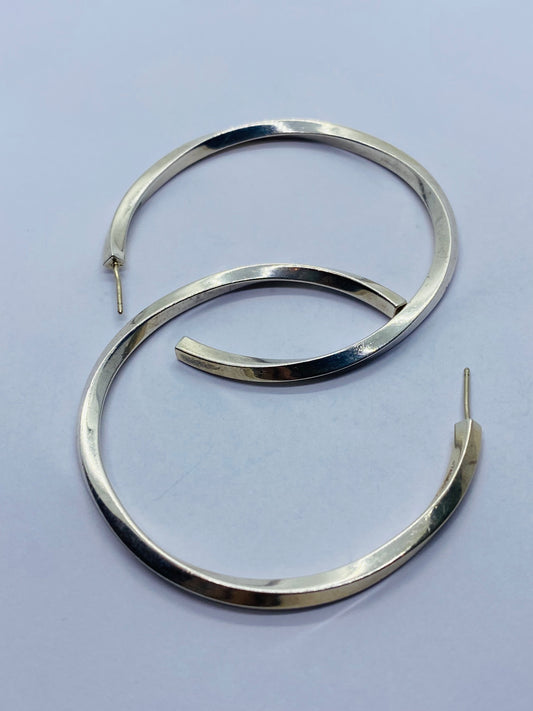 TIFFANY & CO Sterling Silver 3mm Twisted Hoop Post Earrings 1 7/8" NO BACKS