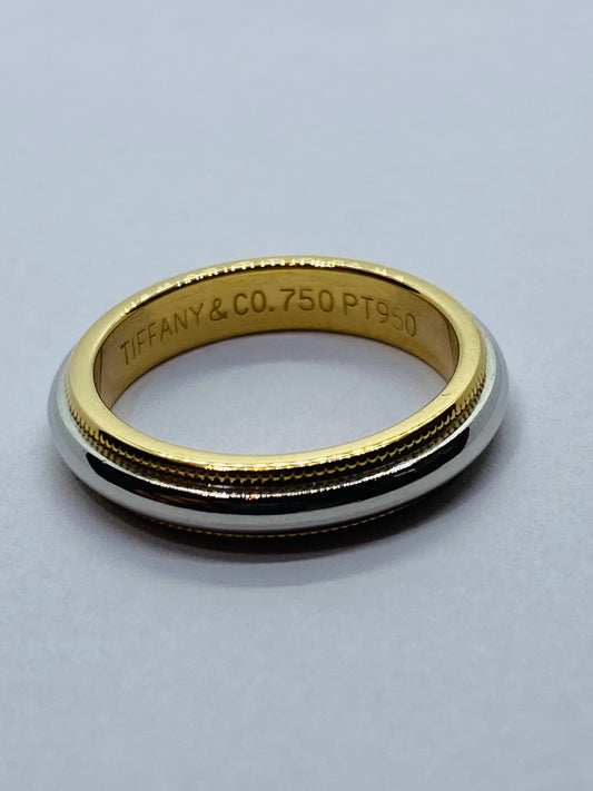 Tiffany & Co Milgrain Band Ring In Platinum & 18k Yellow Gold Size 4.5