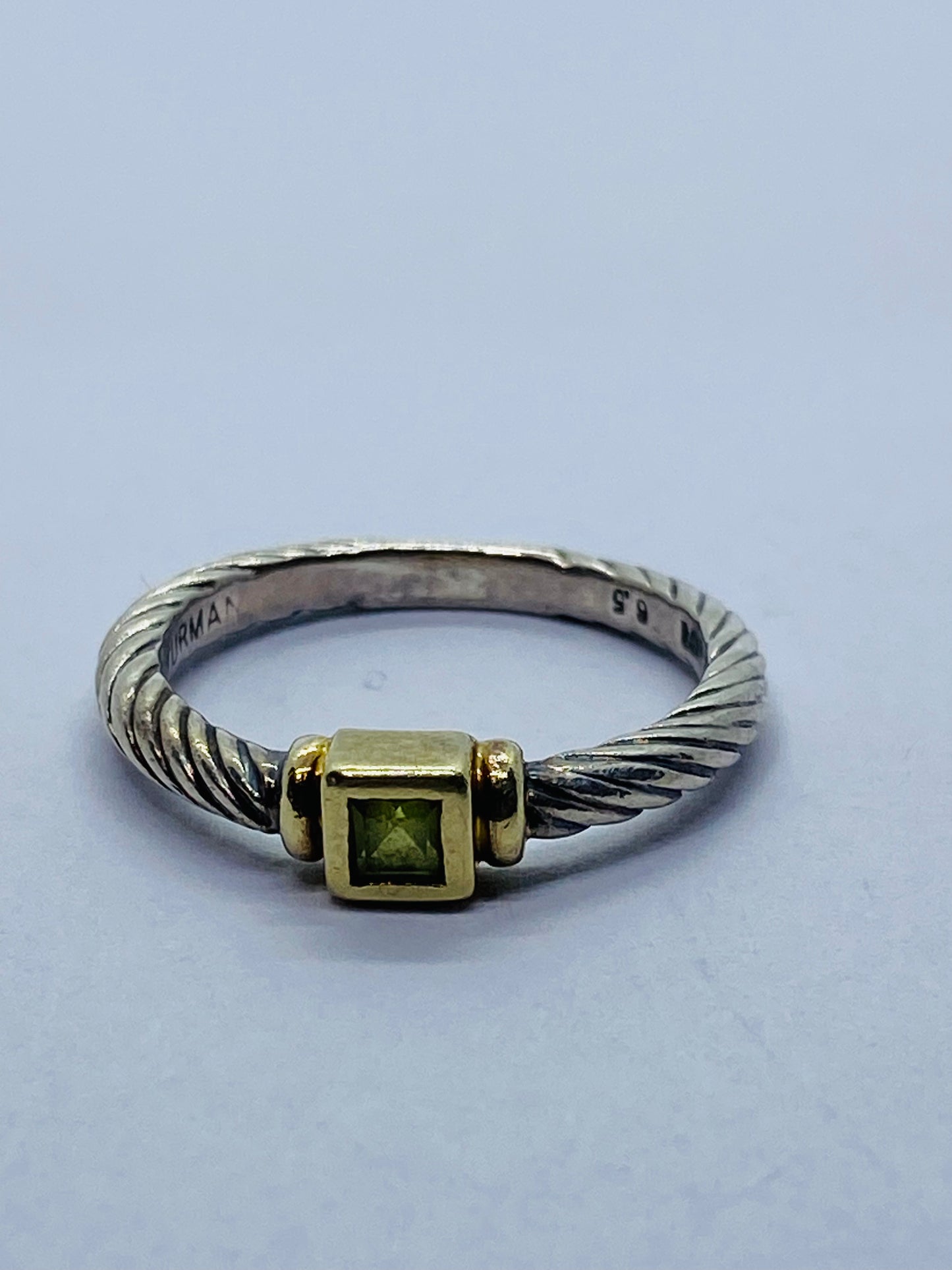 DAVID YURMAN STERLING & 14K GOLD PERIDOT CLASSIC CABLE BAND RING 6.5
