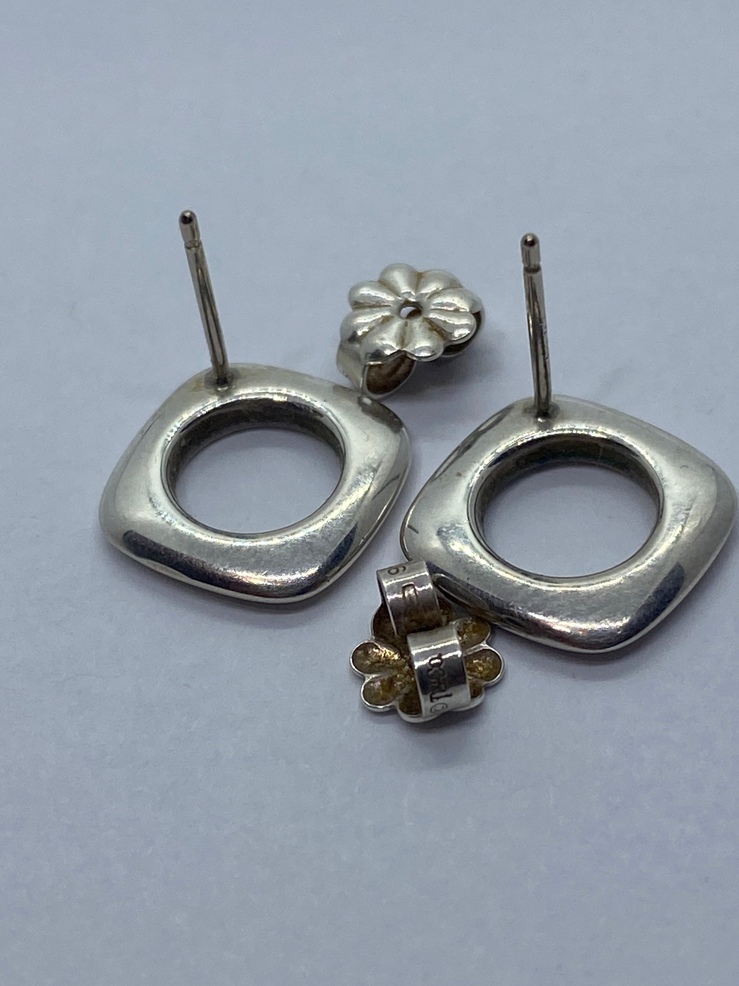 Authentic Rare Tiffany & Co. Sterling Silver Open Cushion Square Stud Earrings